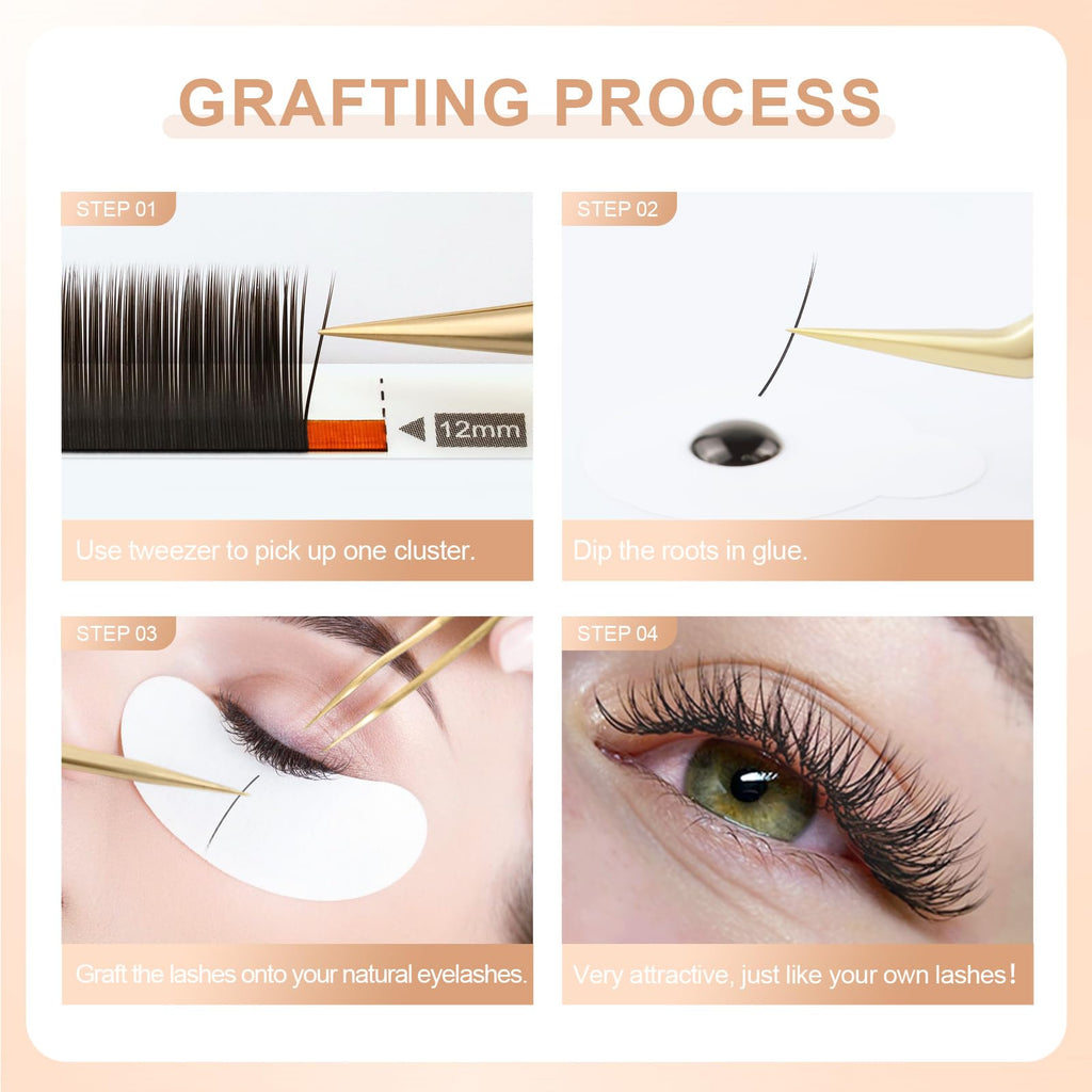 NAGARAKU Double Tips Flat Ellipse Eyelashes – Natural Charcoal, 0.15mm, Baby/J Curl, 8–12mm Mix