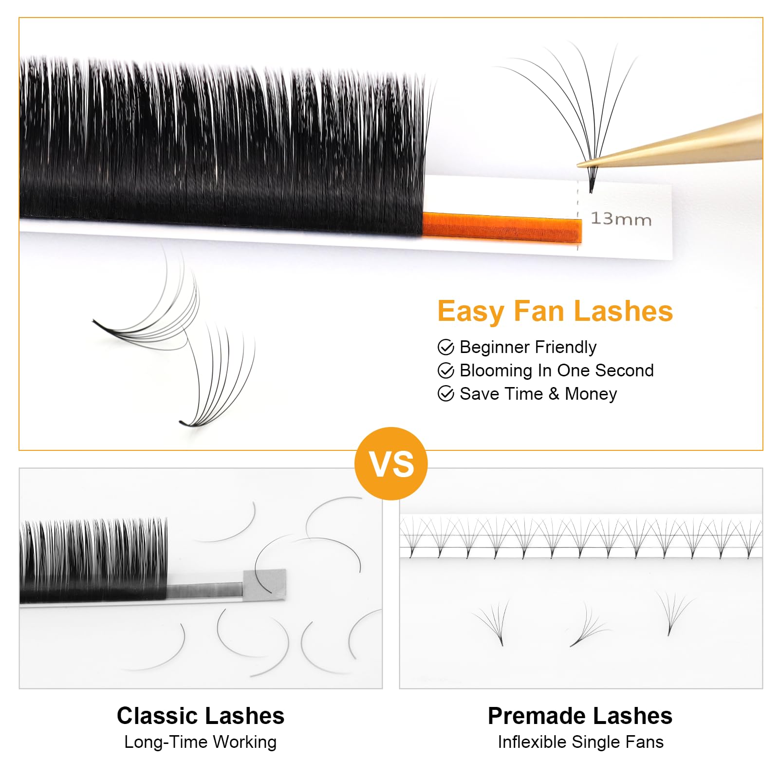 NAGARAKU Easy Fan Eyelash Extensions – 5 Tray Mega Volume Lashes, 0.05 D Curl, 11–15mm