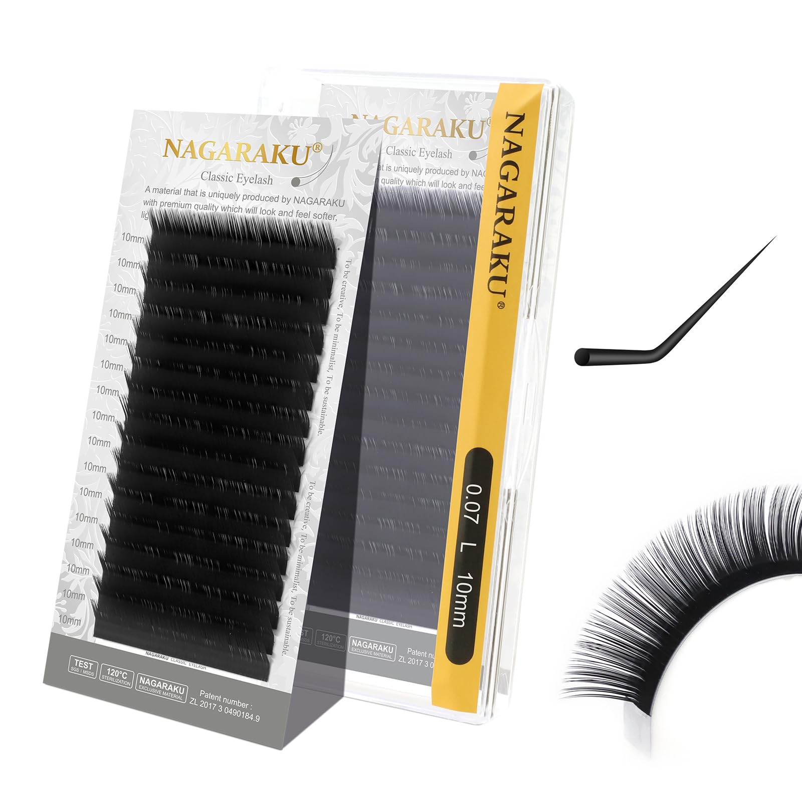 NAGARAKU Eyelash Extensions – Classic J/B/C/D/N/L/LC/LD, 0.03-0.20, 5-17mm, Matte Black