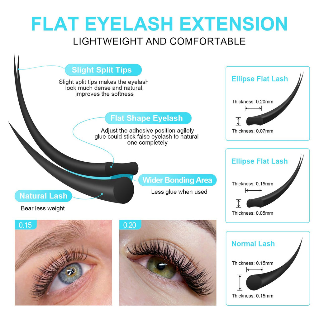 NAGARAKU Double Tips Ellipse Eyelash Extensions – 0.20mm Flat Lashes, D Curl, 14mm, Matte Black, 16 Rows
