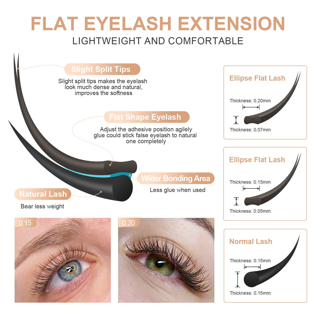 NAGARAKU Double Tips Flat Ellipse Eyelashes – Natural Charcoal, 0.15mm, Baby/J Curl, 8–12mm Mix