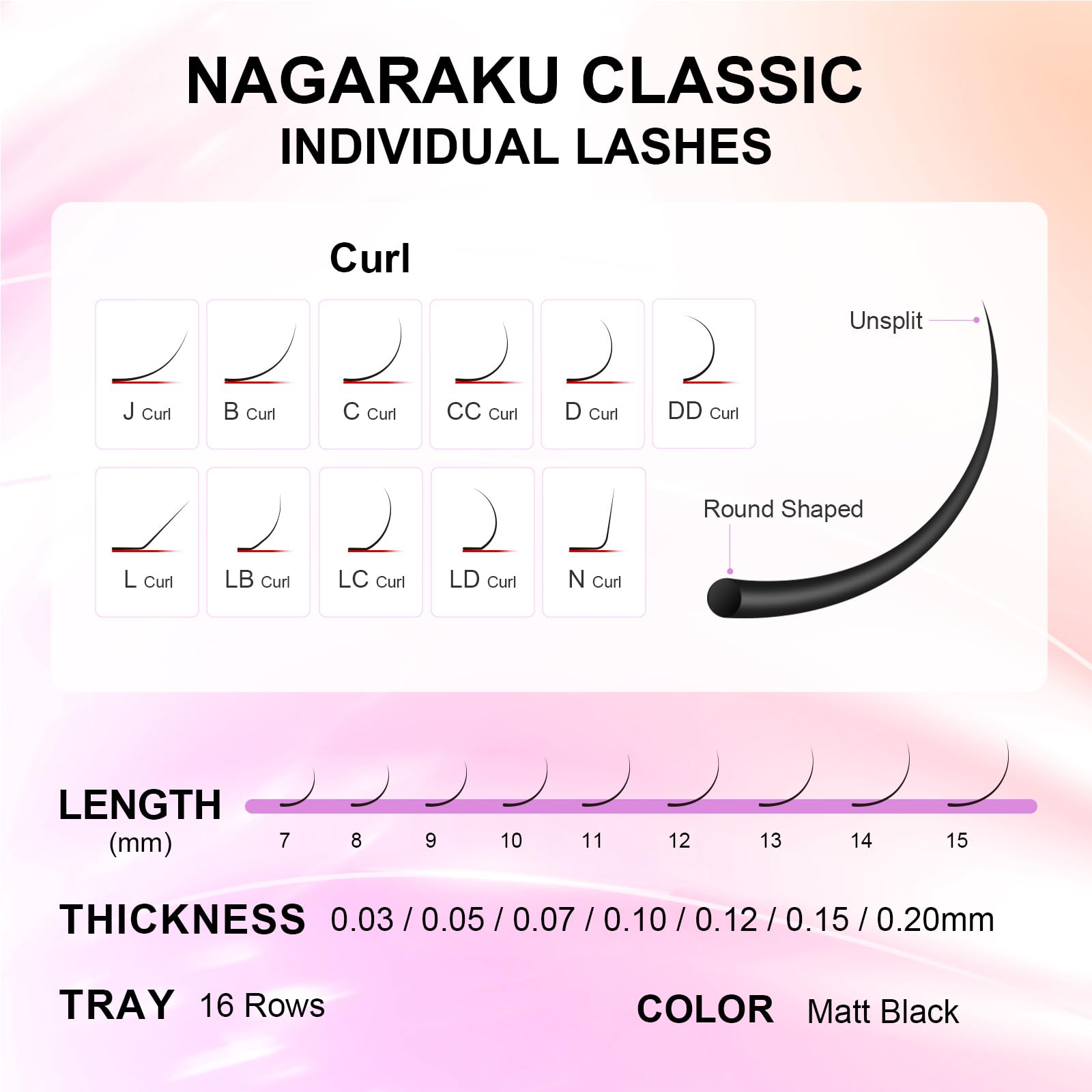 NAGARAKU 5 Trays Eyelash Extensions Matte Black 0.07LD MIX7-15 – Classic Lash Kit for Salons