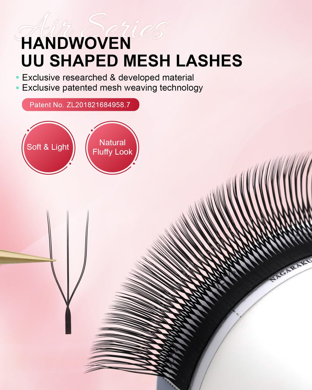 NAGARAKU U Eyelash Extensions 3D UU Lash – Lightweight Crisscross Fans, 9mm 0.07D