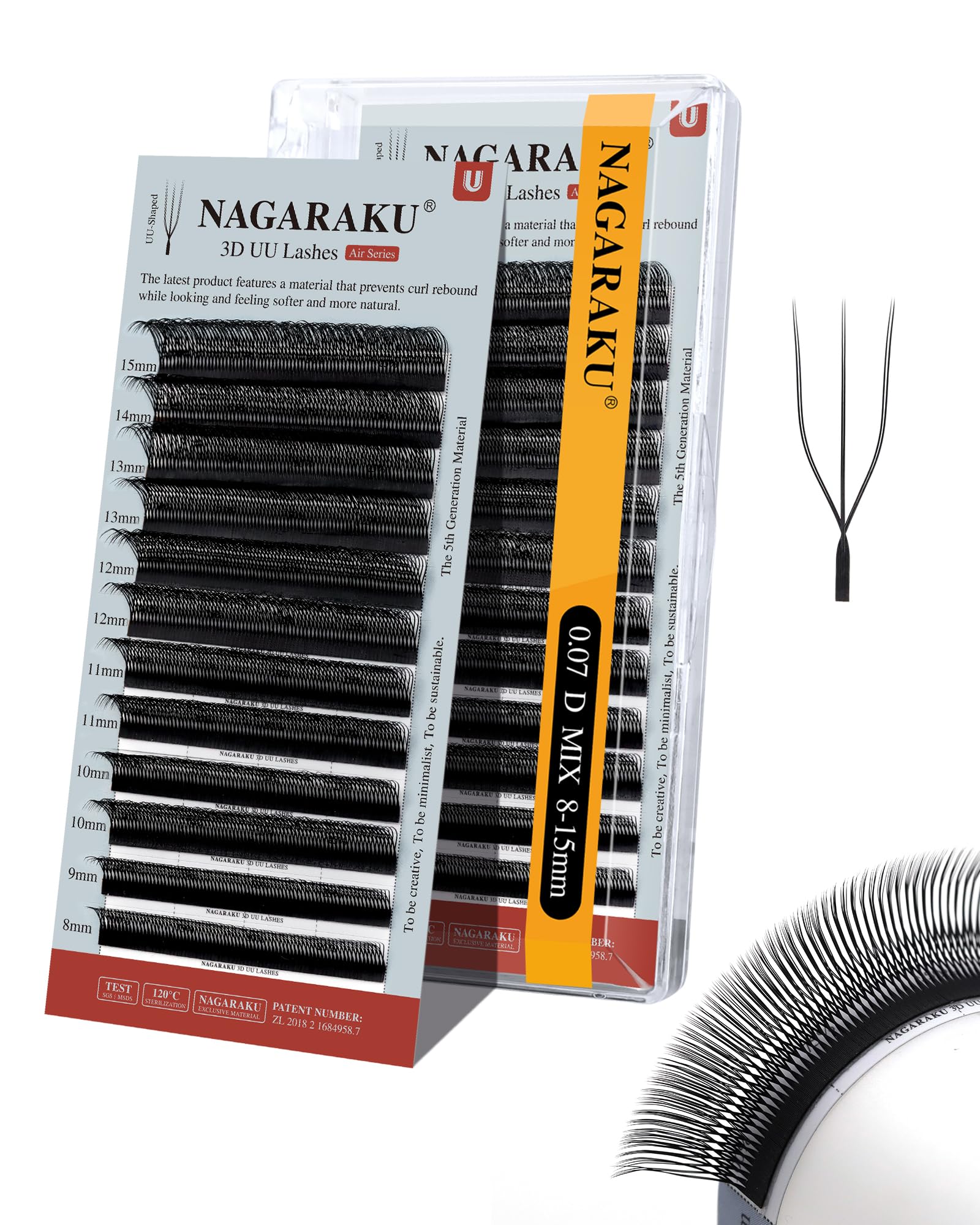 NAGARAKU U Eyelash Extensions 3D UU Lash – Lightweight Crisscross Fans, 9mm 0.07D