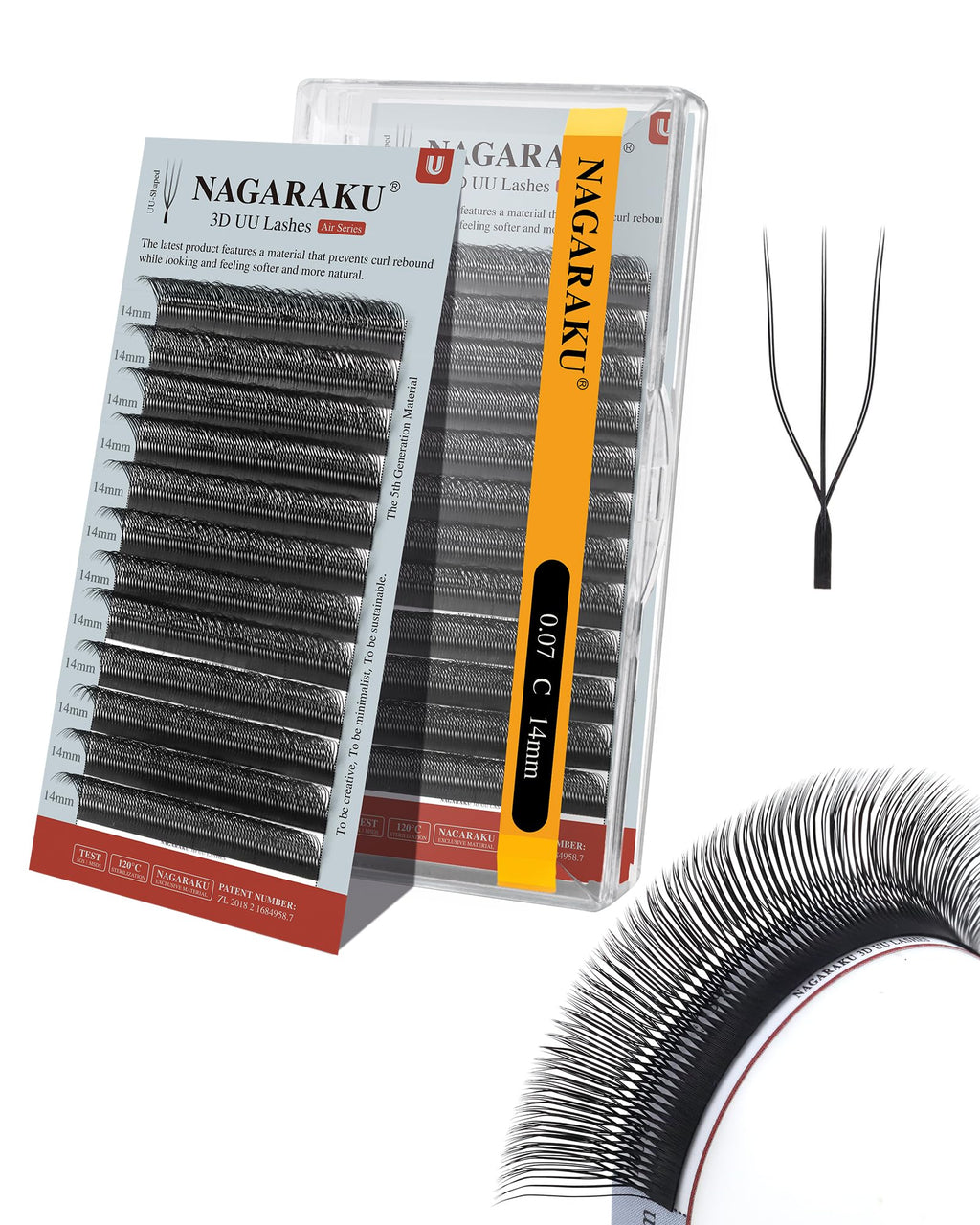 NAGARAKU U Eyelash Extensions 3D UU Lash – Lightweight U‑Shaped Fans (0.07C, 14mm)