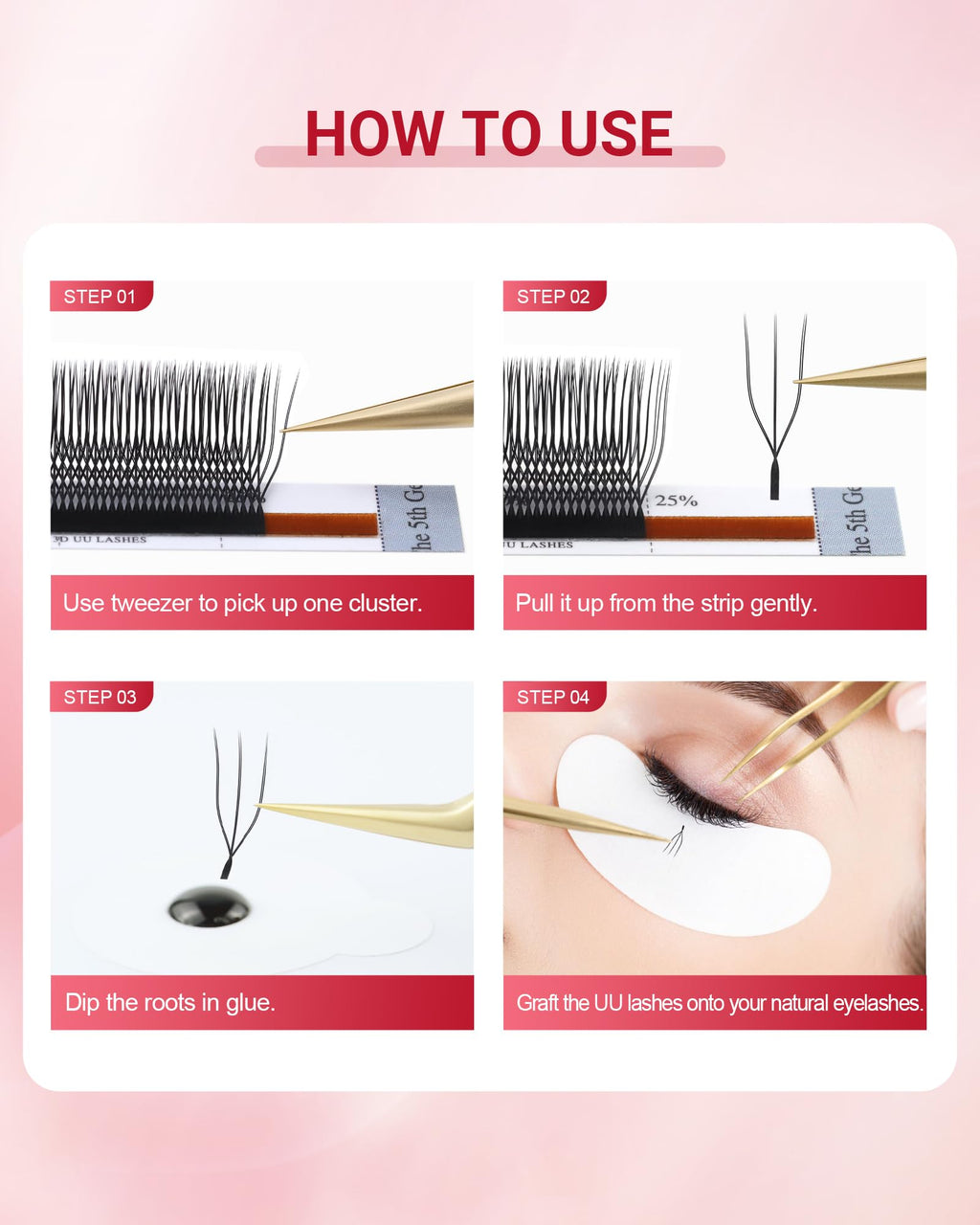NAGARAKU U Eyelash Extensions 3D UU Lash – Lightweight U‑Shaped Fans (0.07C, 14mm)