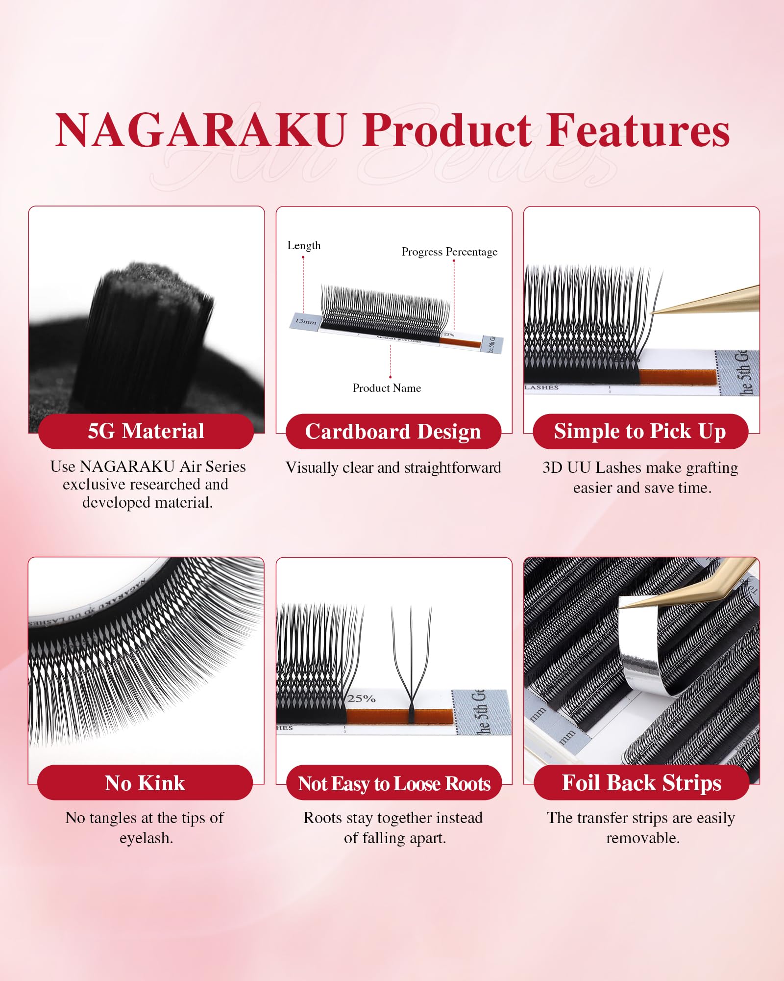 NAGARAKU U Eyelash Extensions 3D UU Lash – Lightweight U‑Shaped Fans (0.07C, 14mm)