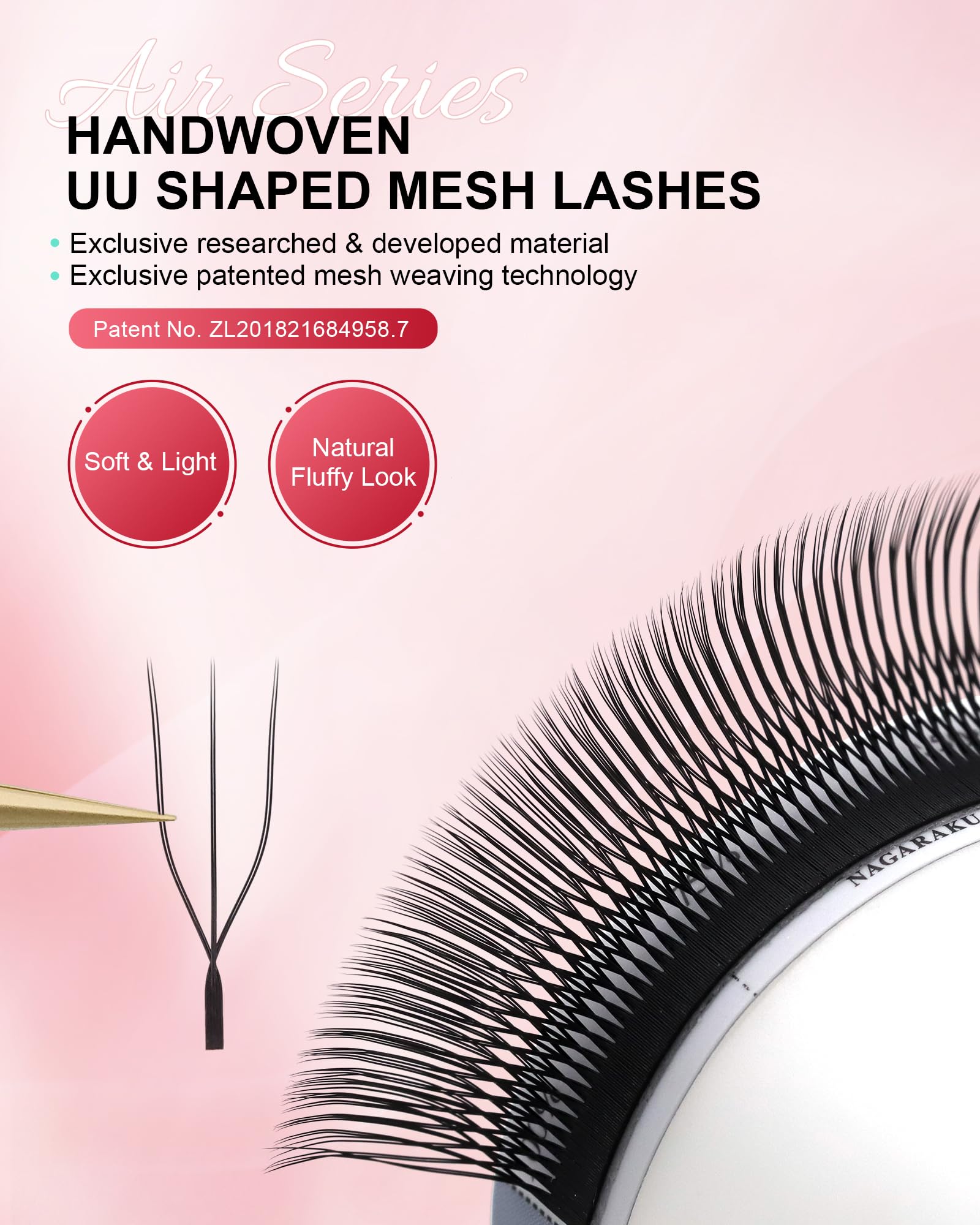 NAGARAKU U Eyelash Extensions 3D UU Lash – Lightweight U‑Shaped Fans (0.07C, 14mm)
