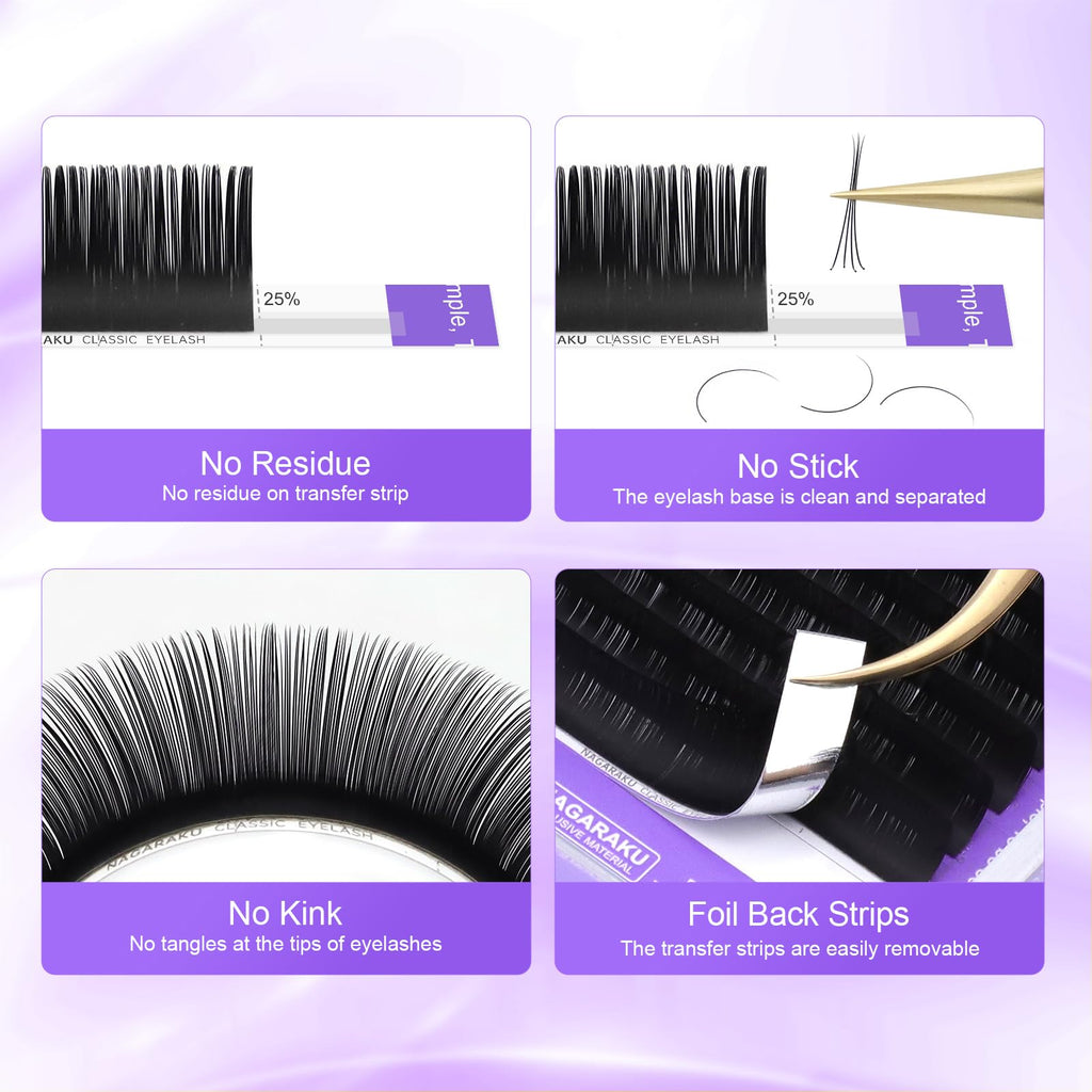 NAGARAKU 5 Trays Eyelash Extensions — 0.15mm, C Curl, 9–13mm, Matte Black, Professional Faux Mink