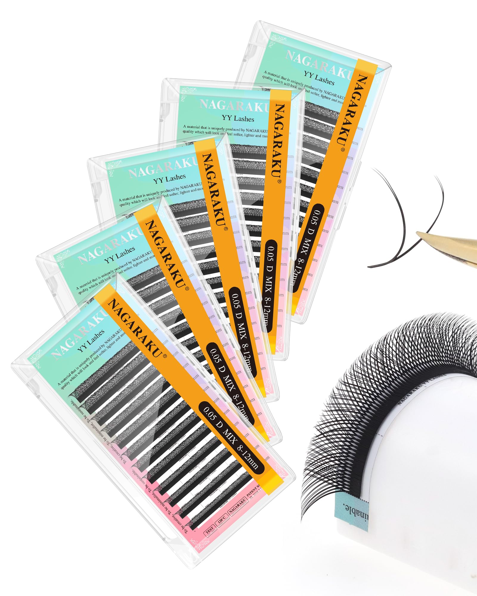 NAGARAKU YY Lash Extensions – 5 Trays Premade 4D Easy Fan 0.05mm 8–12mm