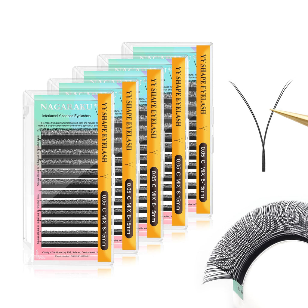 Nagaraku YY Premade 4D Lashes 0.05mm C Curl 8–15mm | 5 Trays Russian Volume Faux Mink