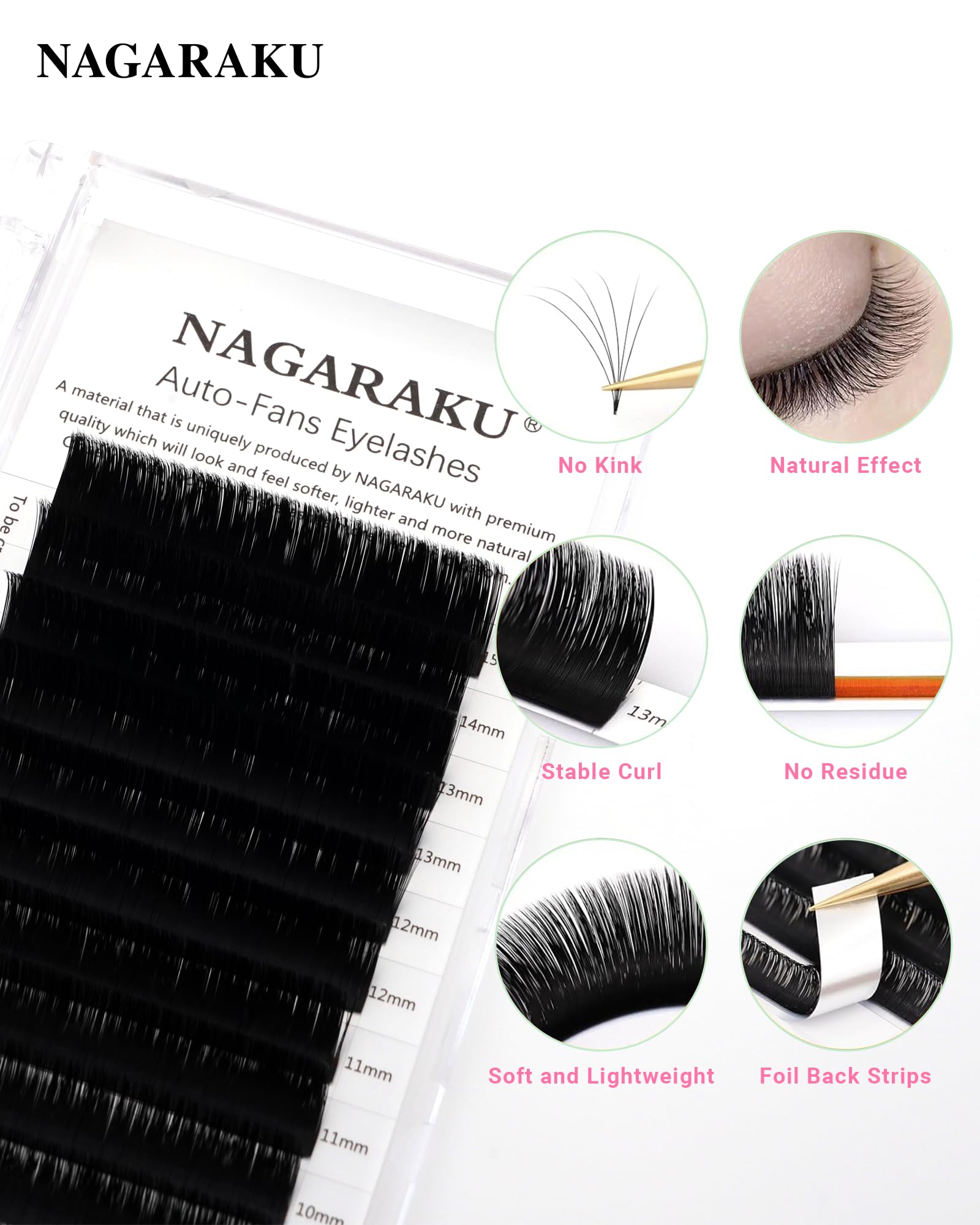NAGARAKU Easy Fan Eyelash Extensions 5-Tray Pack 0.07 D Curl 8-15mm Mix