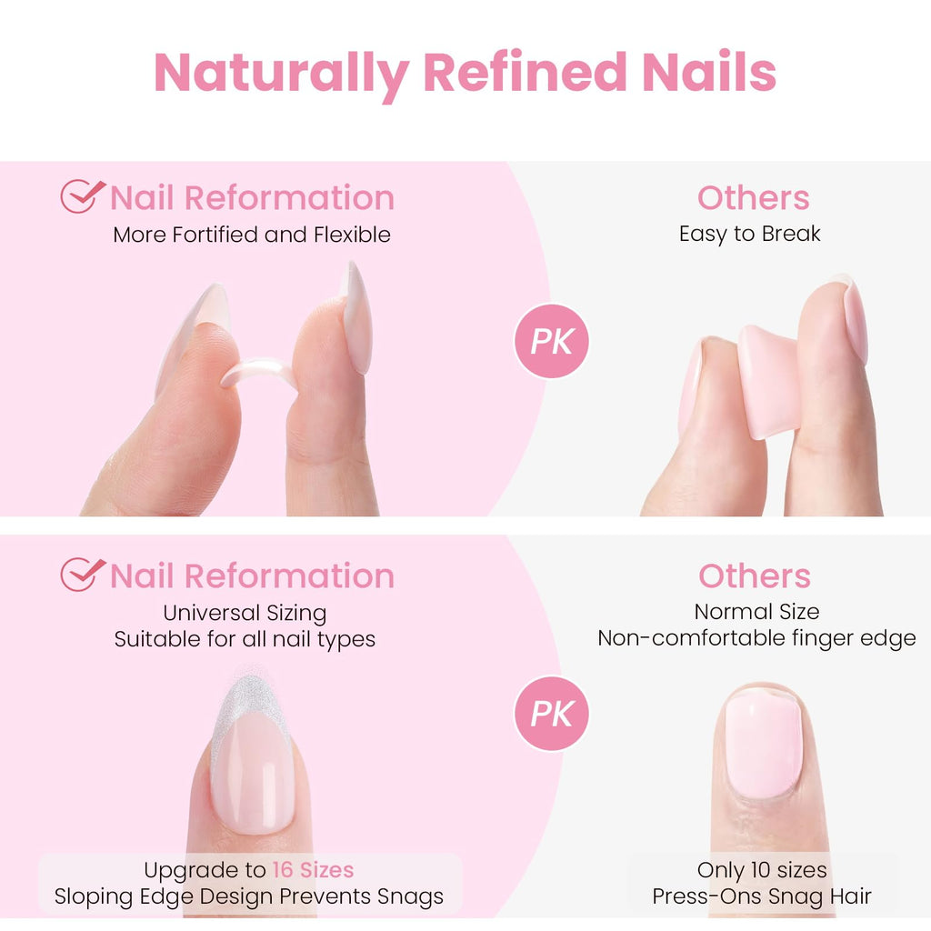 Nail Reformation Polka Dot Almond Press On Nails – Short Pink UV Finish, Reusable, 32 Tips, Glue Included | 16 Sizes