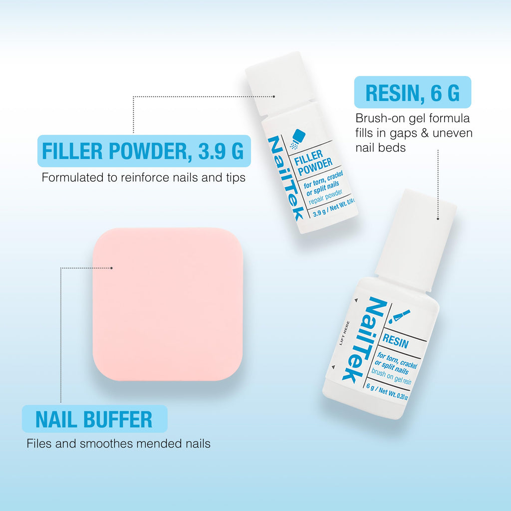 Nail Tek Nail Repair Kit — Filler Powder & Resin for Damaged Nails | Strengthener & Growth Recovery (1 Pack)