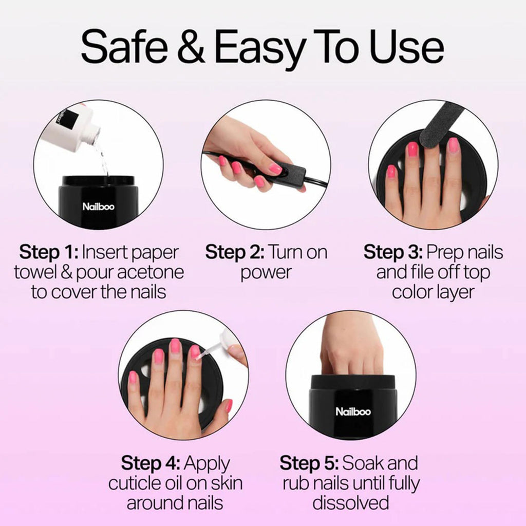 Nailboo Acetone Nail Polish Remover & Heated Soak Off Bowl Kit – Pure Acetone 16 fl oz & Electric Nail Removal System