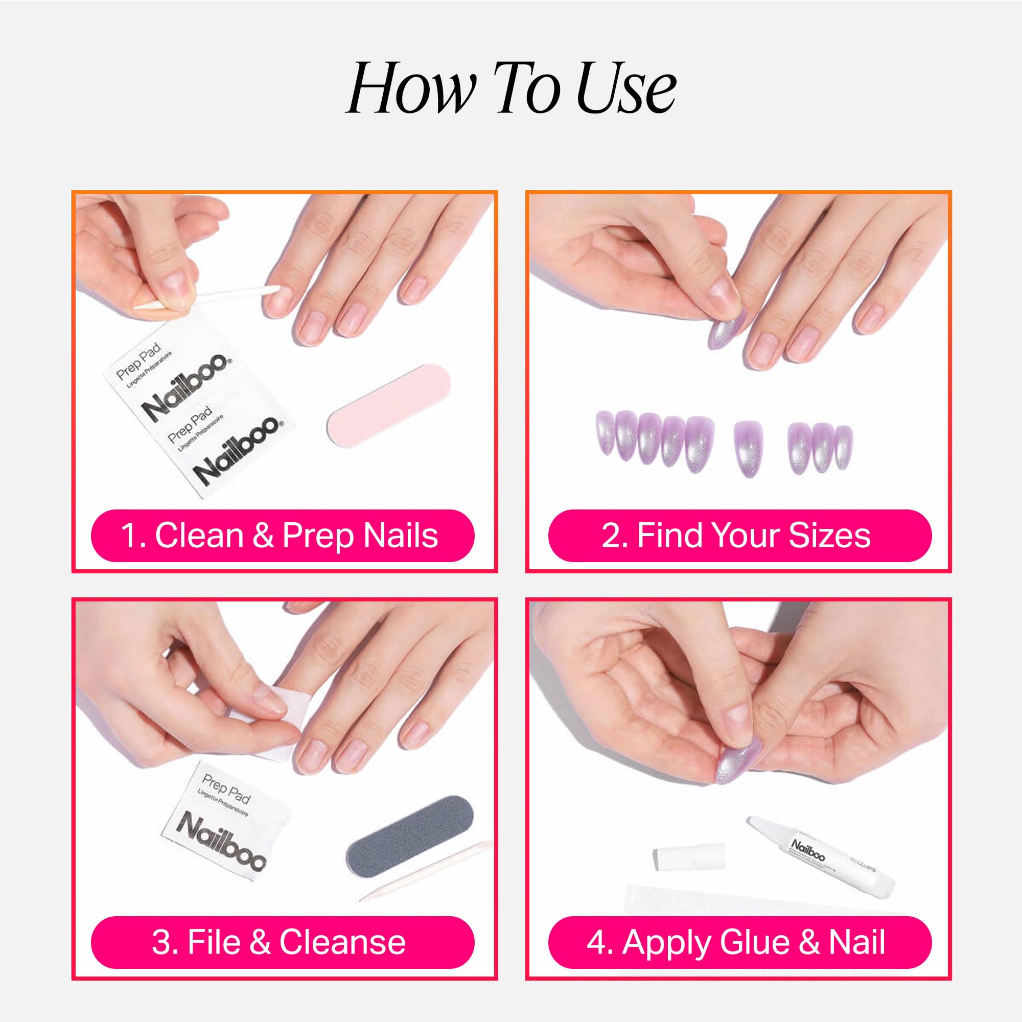 Nailboo Press On Nails – Dark Dreams Stiletto, Salon-Quality Reusable Fake Nails with Strong Hold Glue