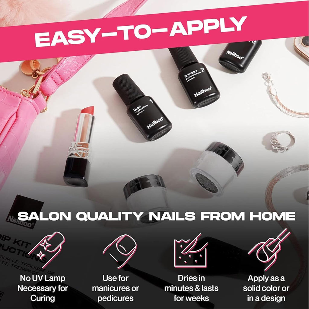 Nailboo Dip Powder Kit Bundle – 3 Powders + Full System (0.8 oz each) – No UV, Pink or Nude