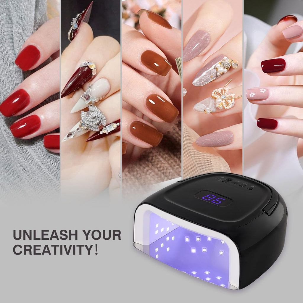 NailFace Cordless 60W UV LED Nail Lamp – Rechargeable Gel Dryer, Auto Sensor (Black)