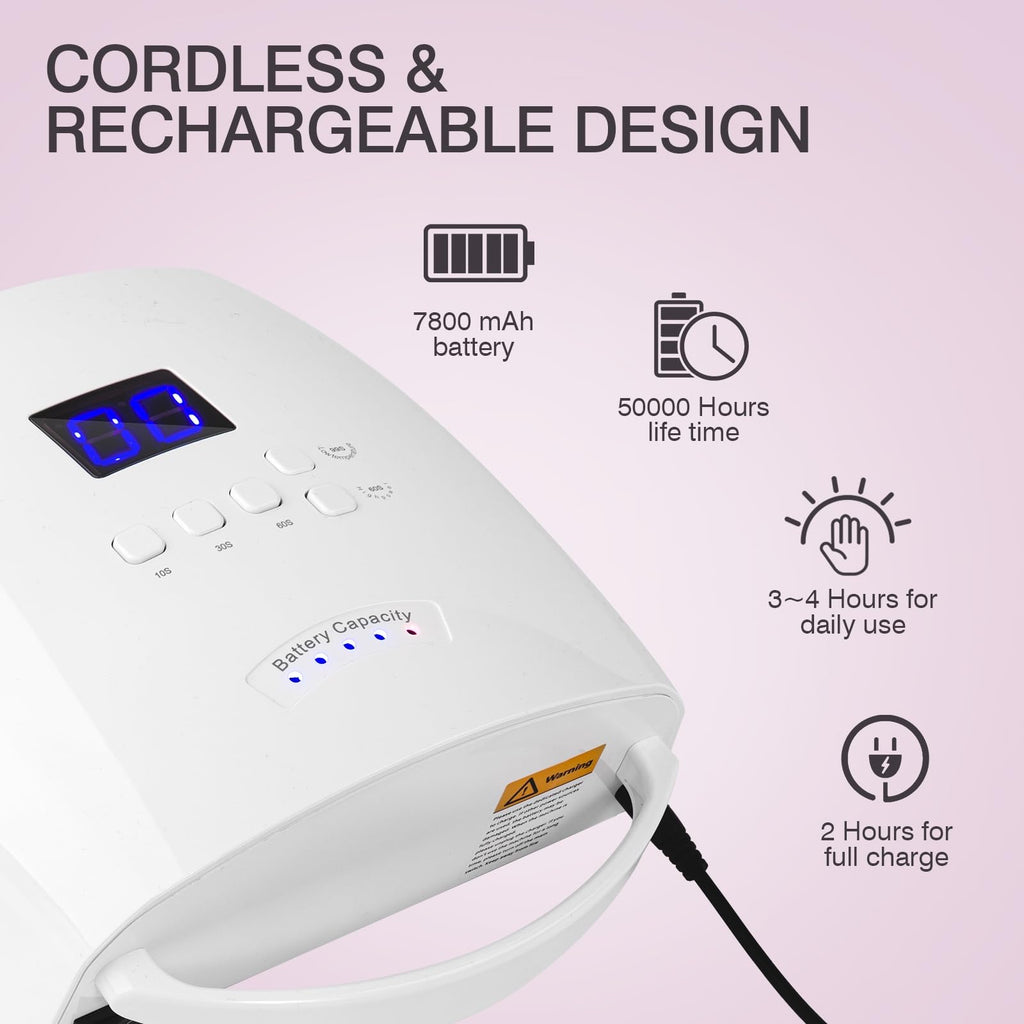 NailFace Cordless UV LED Nail Lamp 66W Rechargeable • Auto Sensor • 5 Timers for Home & Salon