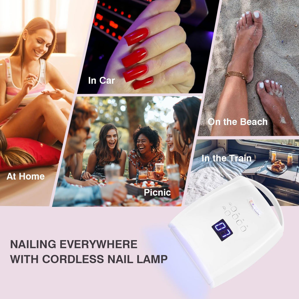 NailFace Cordless UV LED Nail Lamp 66W Rechargeable • Auto Sensor • 5 Timers for Home & Salon