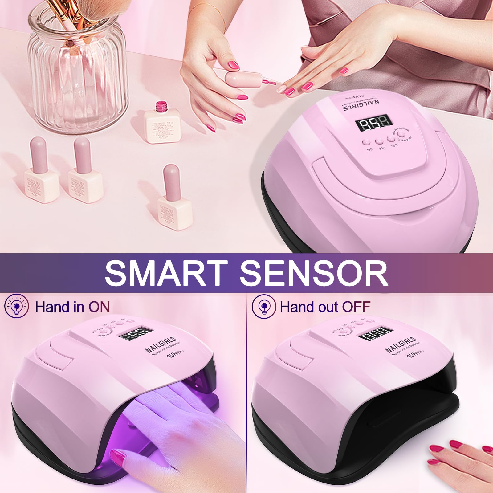 NAILGIRLS 268W LED UV Nail Lamp – Fast Gel Curing, 4 Timer, LCD Display, Auto Sensor