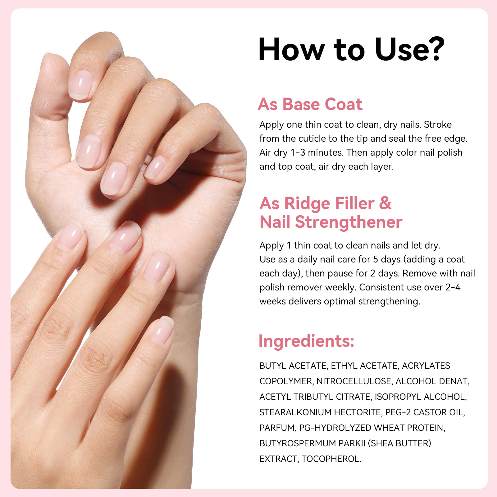 Nailshion Nail Ridge Filler Base Coat & Strengthener – VE Protein Formula, 0.5 fl oz