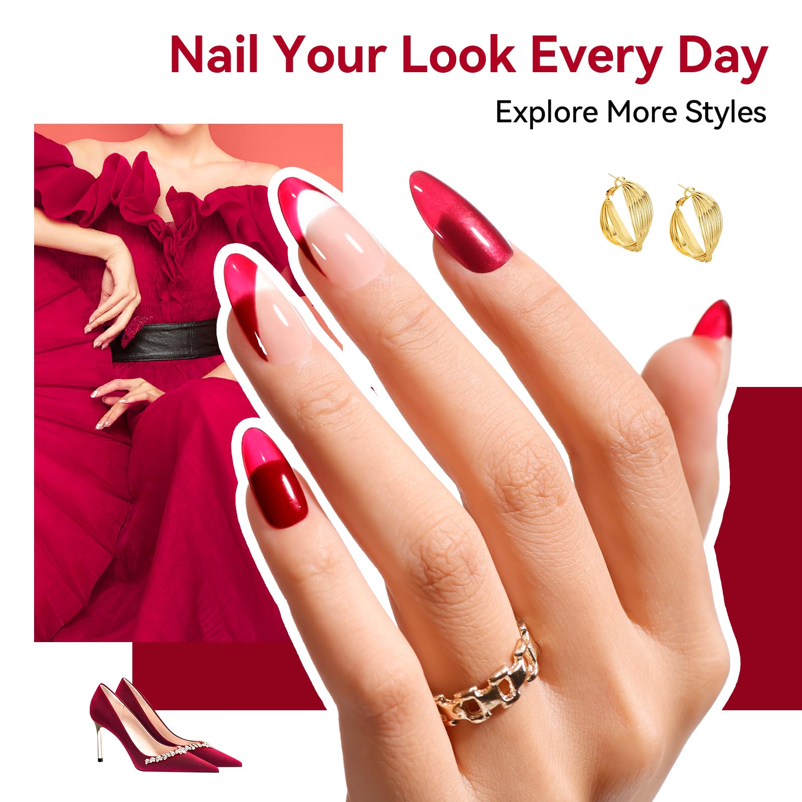 Nailshion Red Nail Polish Set – 6 Vibrant Reds, Quick-Dry, HEMA-Free, 12-Toxic-Free
