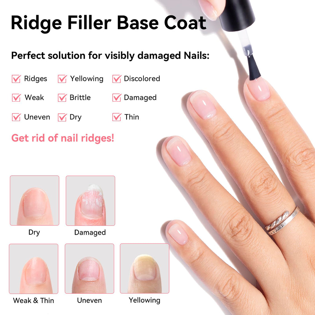 Nailshion Nail Ridge Filler Base Coat & Strengthener – VE Protein Formula, 0.5 fl oz