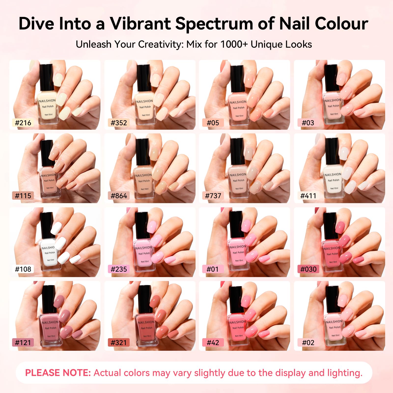Nailshion 16-Color Nail Polish Set with Base & Top Coat and Remover Pads