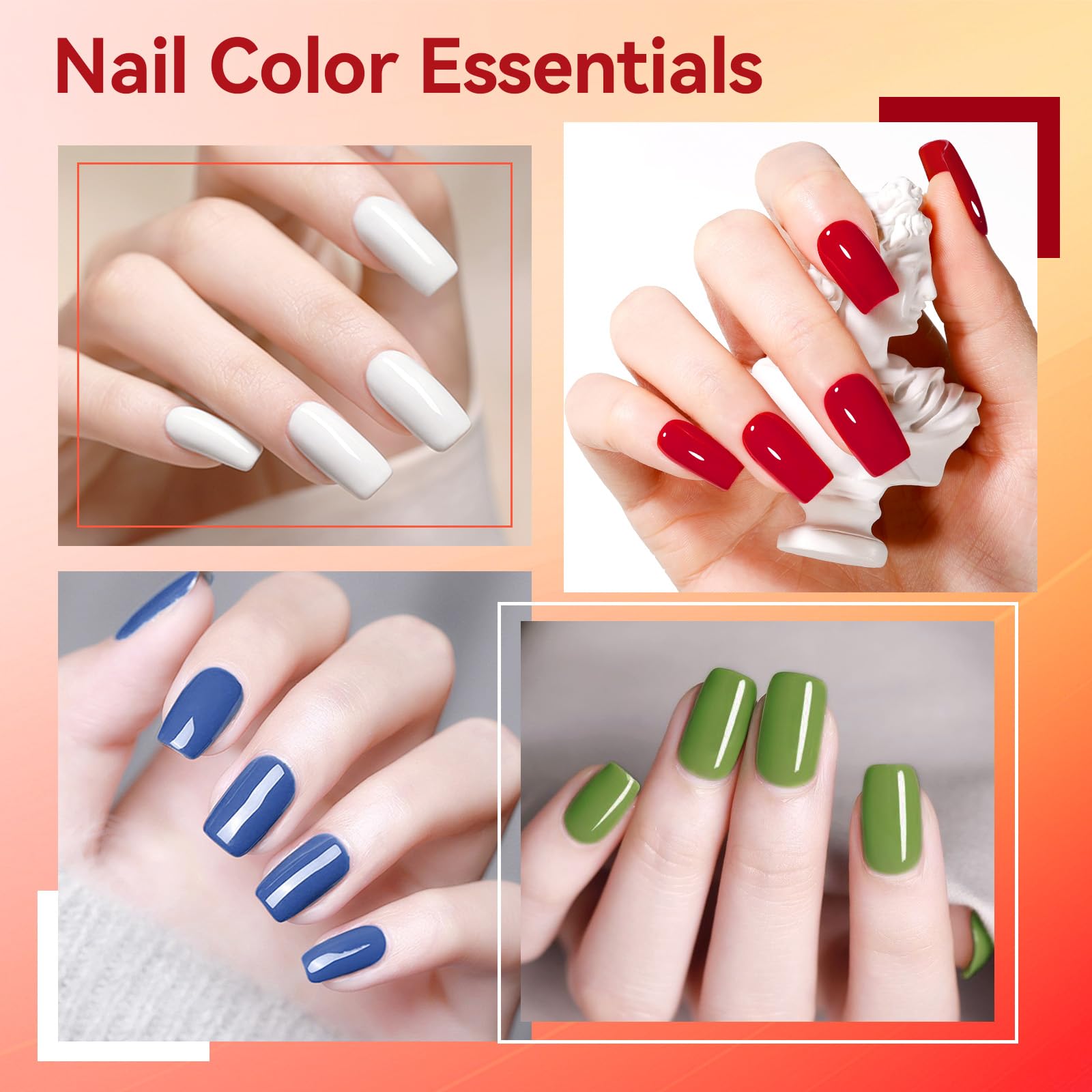 Nailshion 6-Piece Classic Nail Polish Set – Red, Green, Blue, White + Base & Top Coat | Quick-Dry, Vegan, HEMA-Free