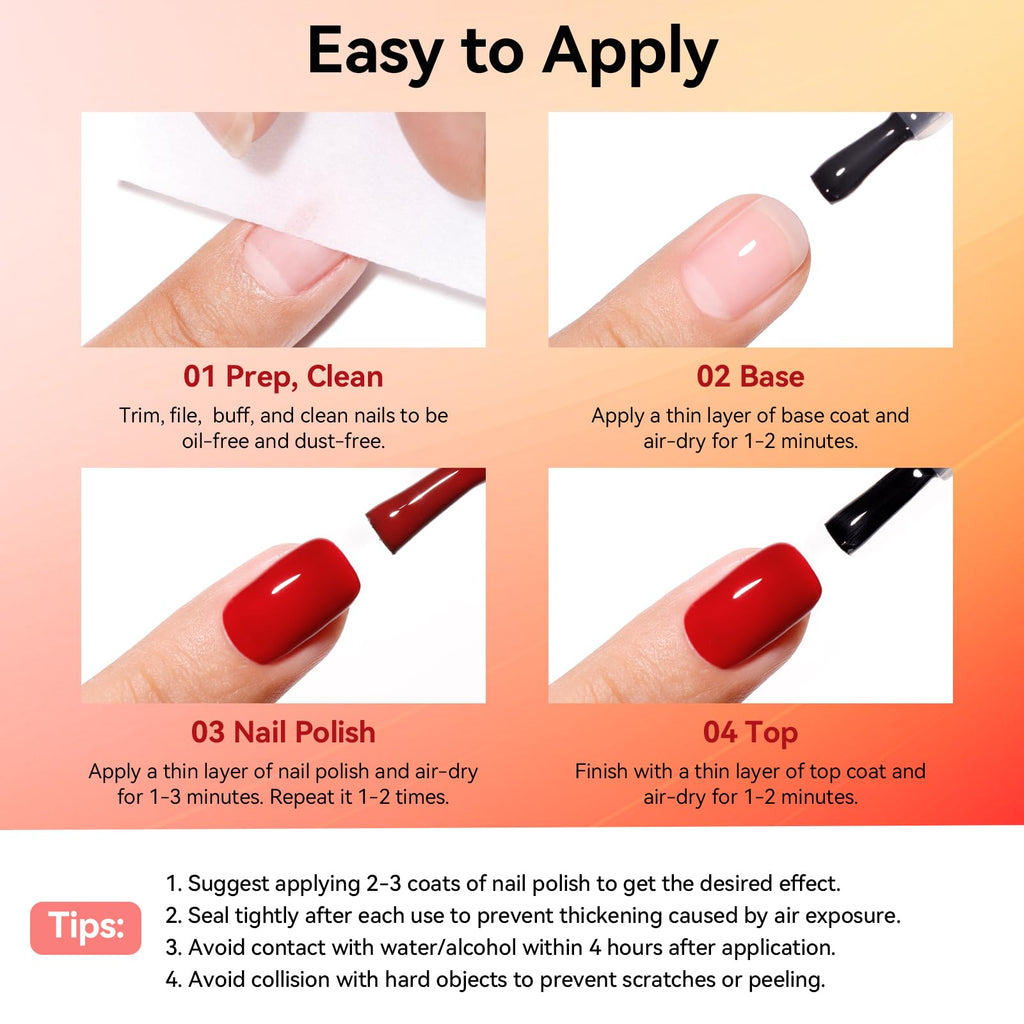 Nailshion 6-Piece Classic Nail Polish Set – Red, Green, Blue, White + Base & Top Coat | Quick-Dry, Vegan, HEMA-Free