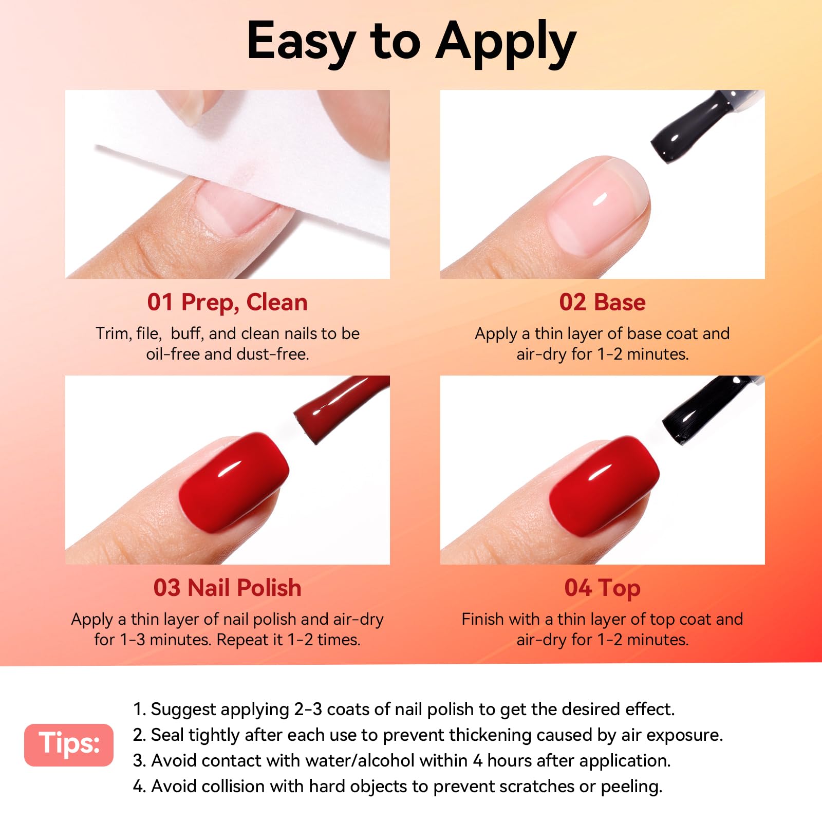 Nailshion 6-Piece Classic Nail Polish Set – Red, Green, Blue, White + Base & Top Coat | Quick-Dry, Vegan, HEMA-Free