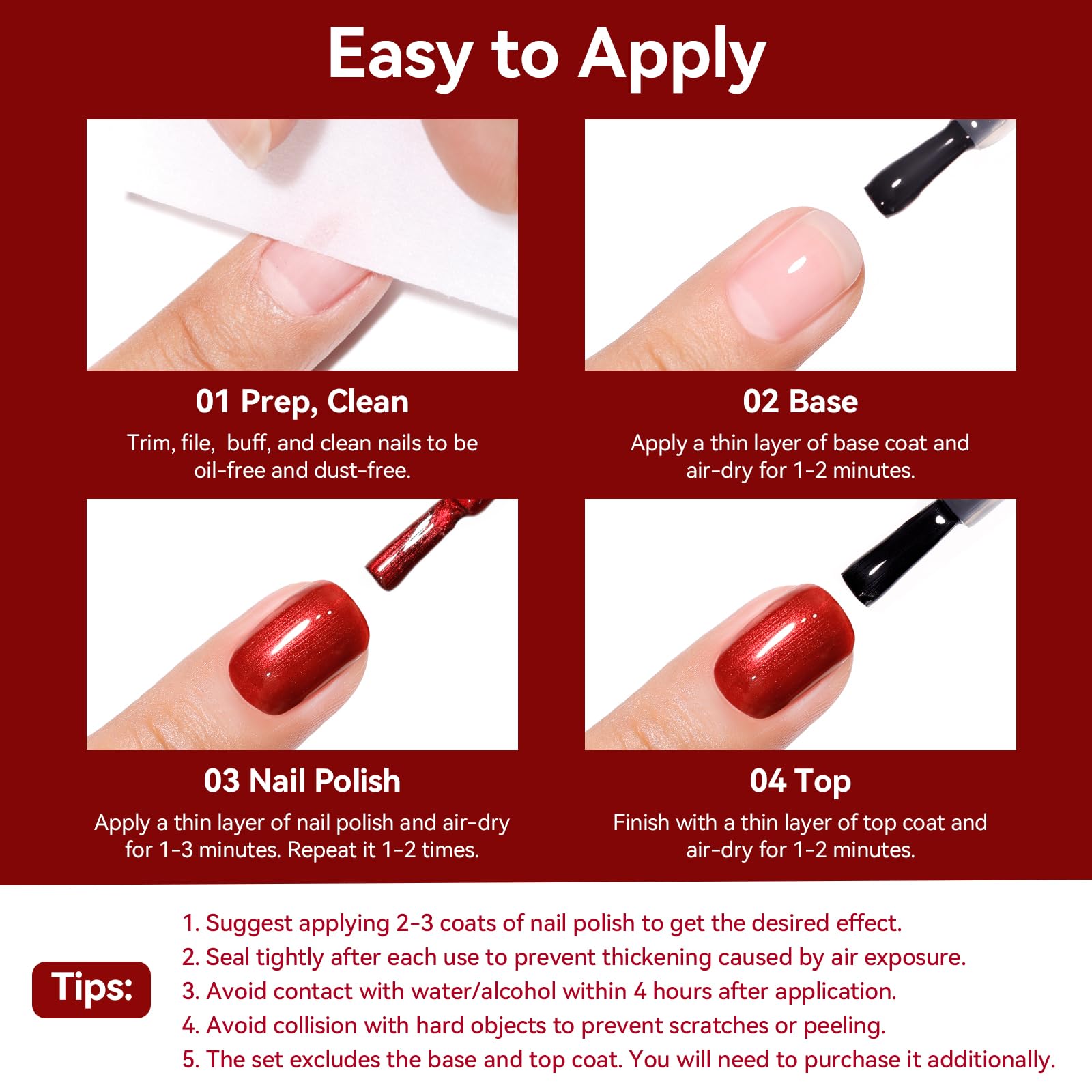 Nailshion Red Nail Polish Set – 6 Vibrant Reds, Quick-Dry, HEMA-Free, 12-Toxic-Free