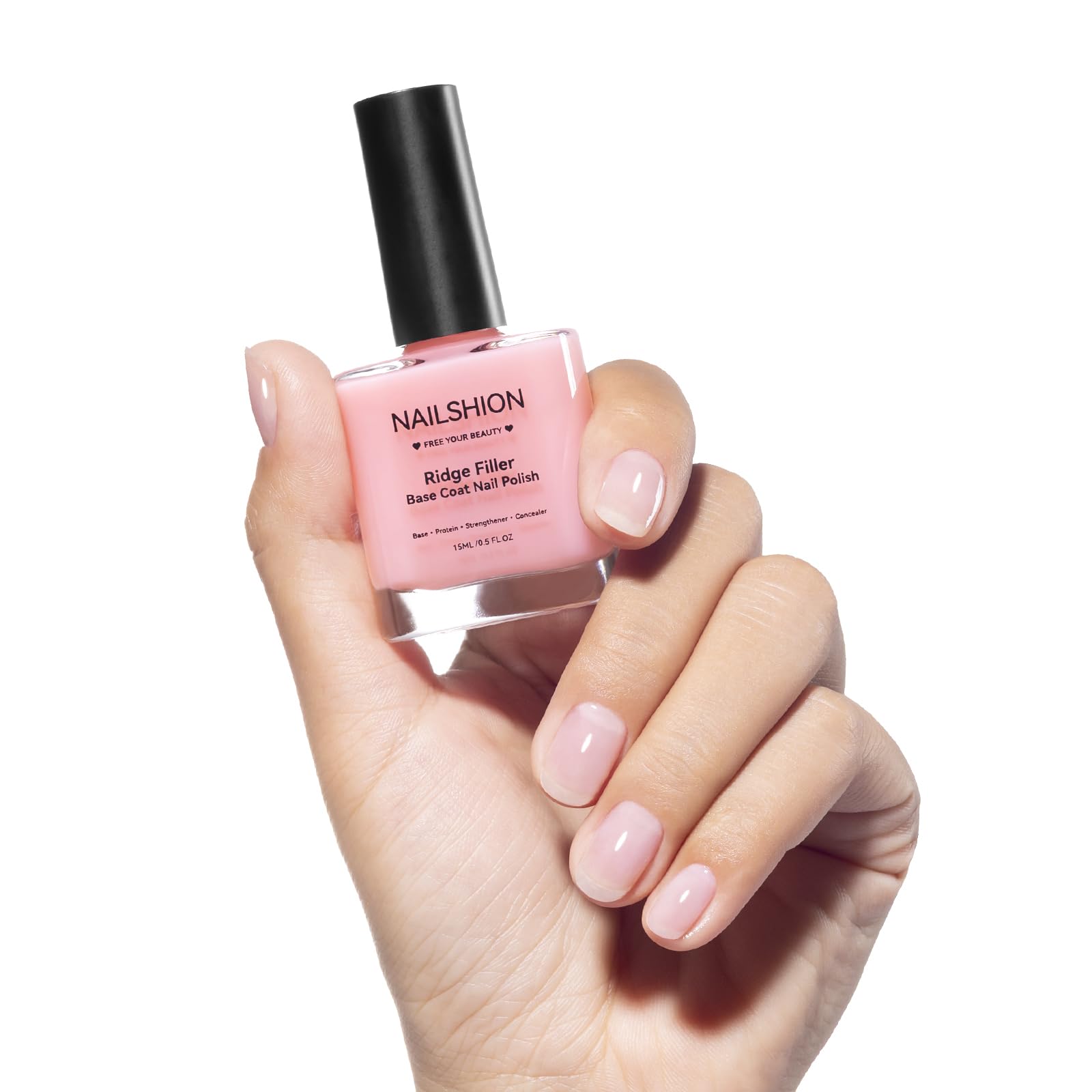 Nailshion Nail Ridge Filler Base Coat & Strengthener – VE Protein Formula, 0.5 fl oz