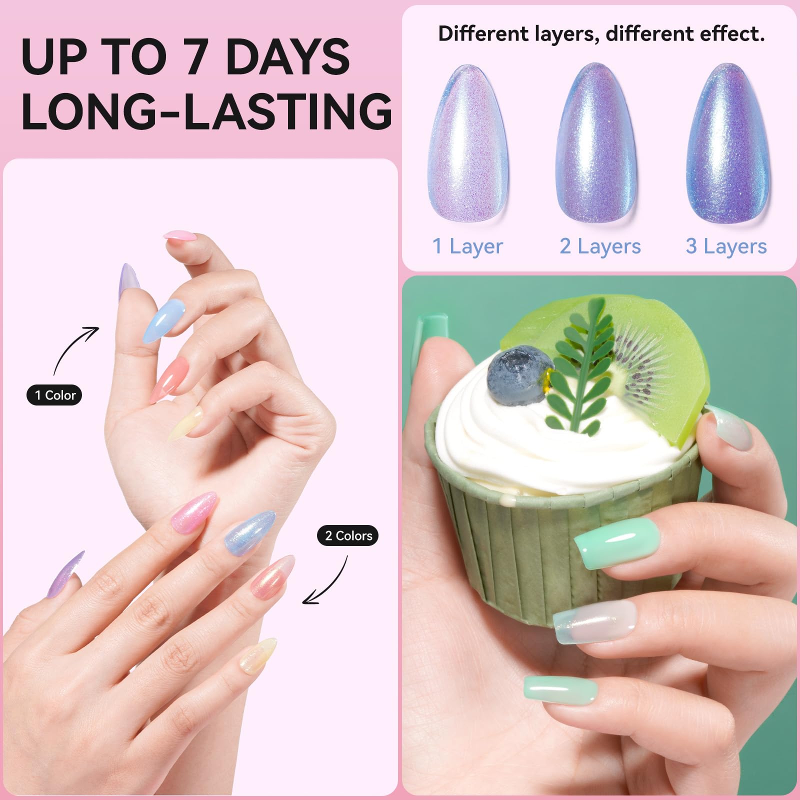 Nailshion Quick Air Dry Nail Polish – 16 Colors, Holographic & Classic Finishes with Base Coat, Remover Pads (Hema-free)