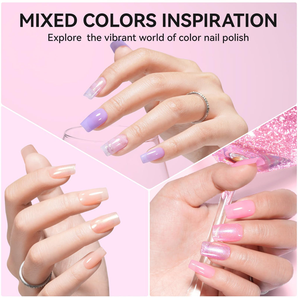 Nailshion Quick Air Dry Nail Polish – 16 Colors, Holographic & Classic Finishes with Base Coat, Remover Pads (Hema-free)