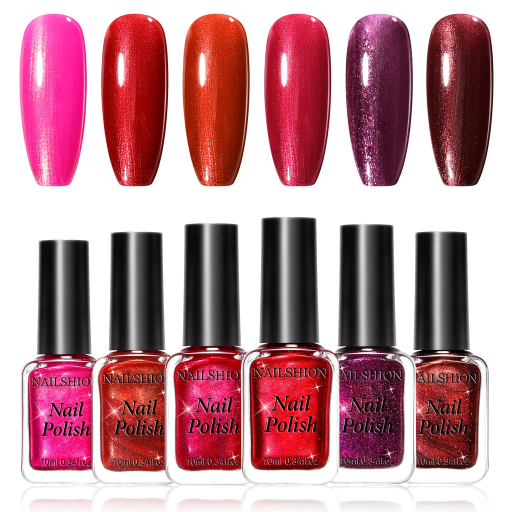Nailshion Red Nail Polish Set – 6 Vibrant Reds, Quick-Dry, HEMA-Free, 12-Toxic-Free