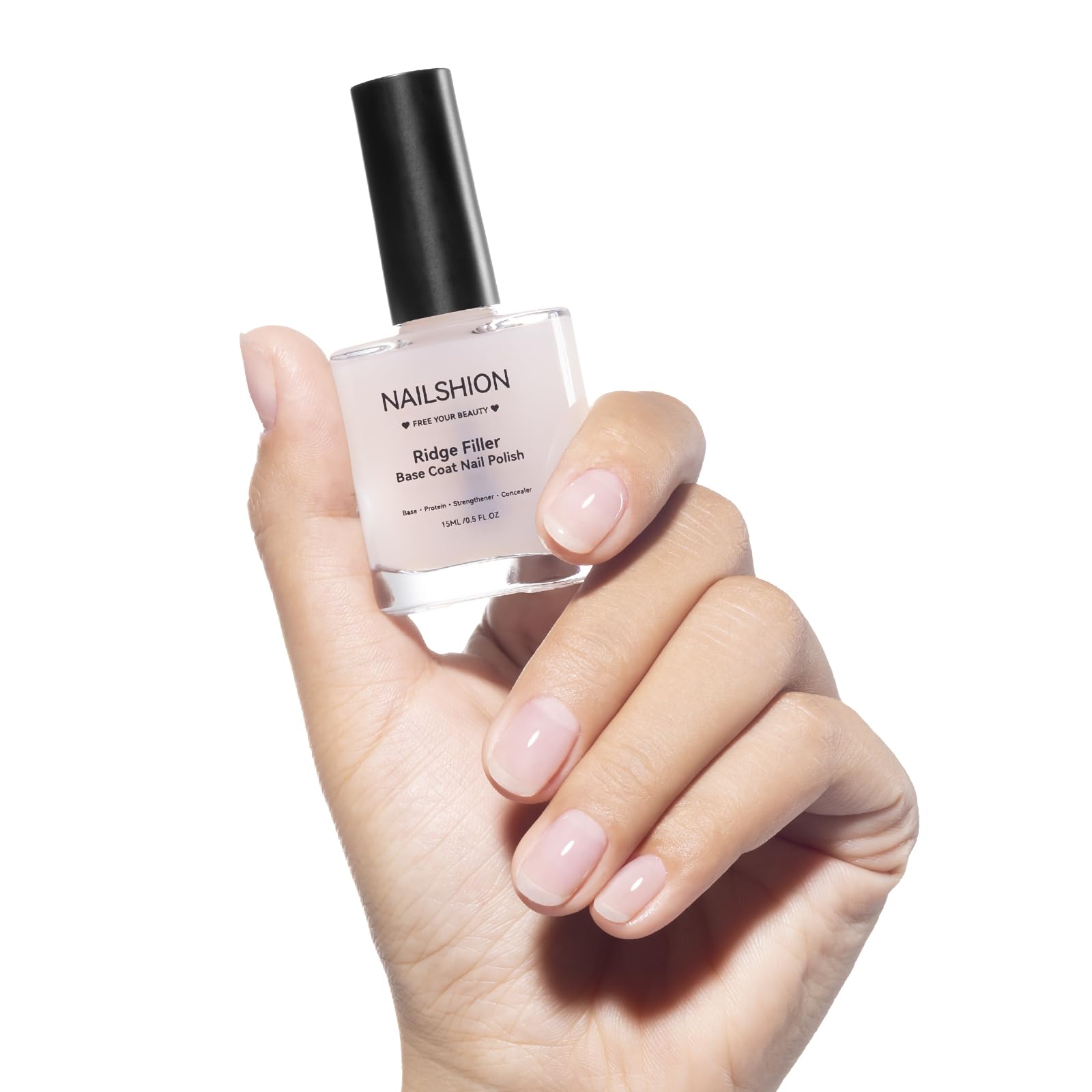 Nailshion Ridge Filler Base Coat 3-in-1 Nail Strengthener – Milky, Vegan, Salon‑Quality at Home