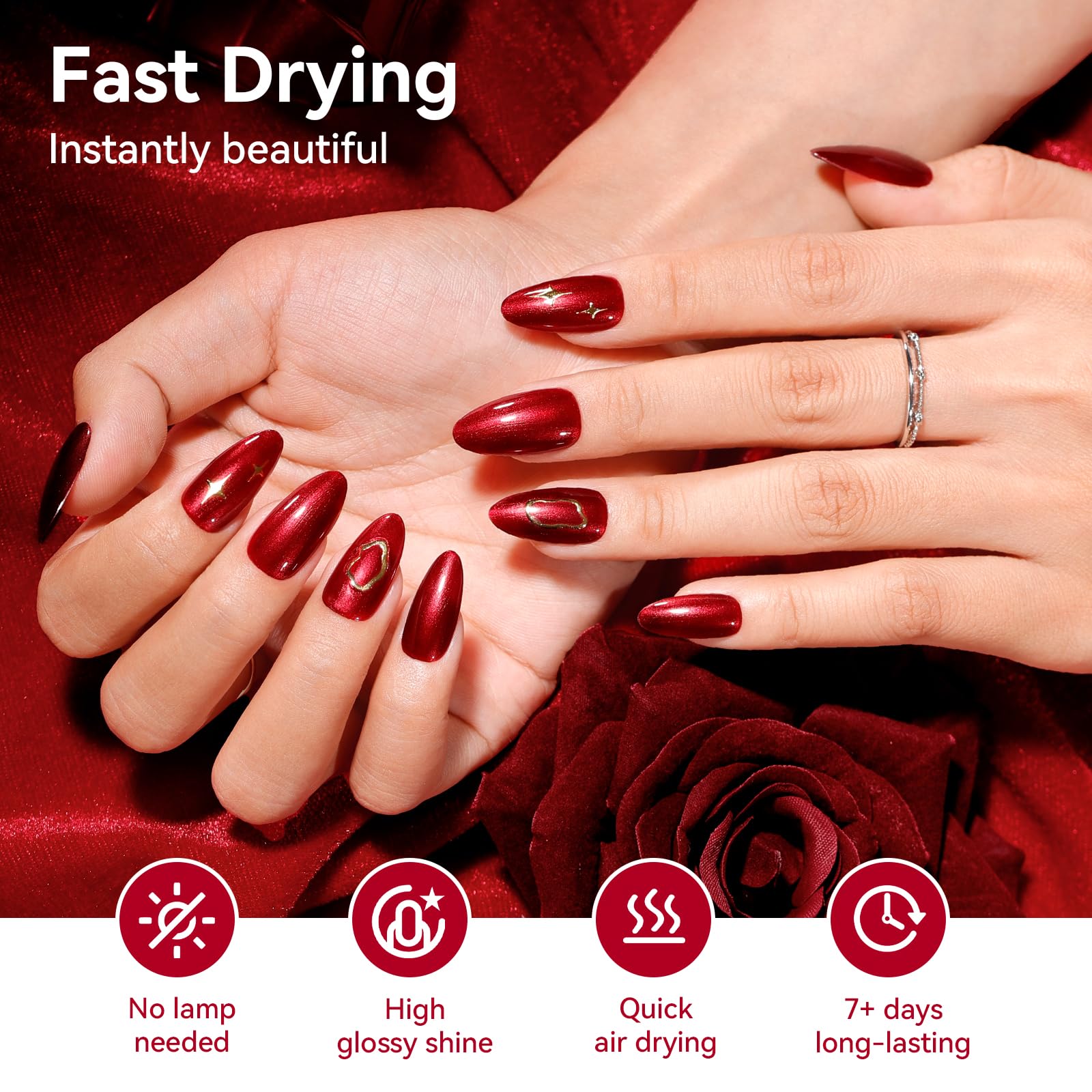 Nailshion Red Nail Polish Set – 6 Vibrant Reds, Quick-Dry, HEMA-Free, 12-Toxic-Free