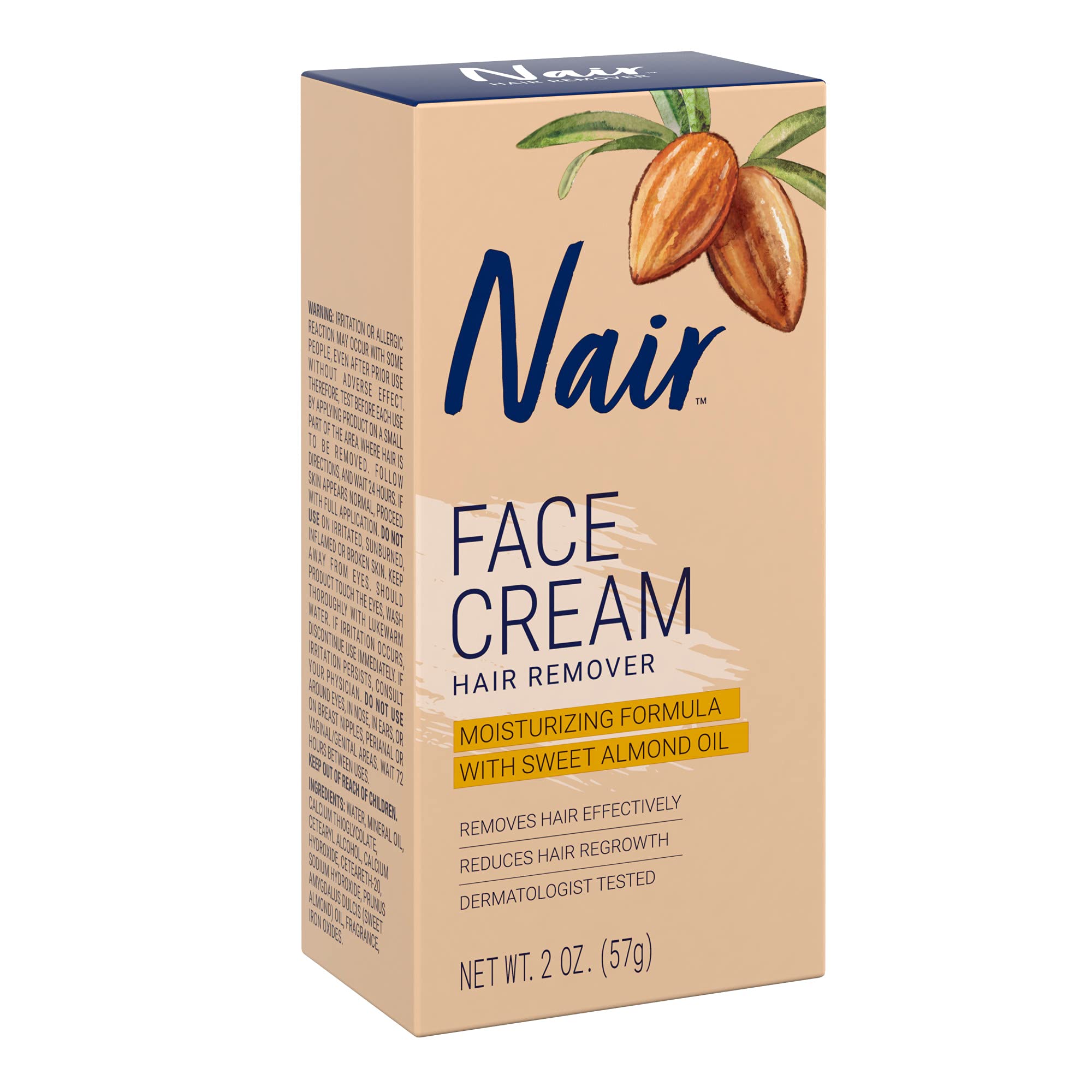 Nair Hair Remover Moisturizing Face Cream with Sweet Almond Oil – 2 oz (Pack of 5)