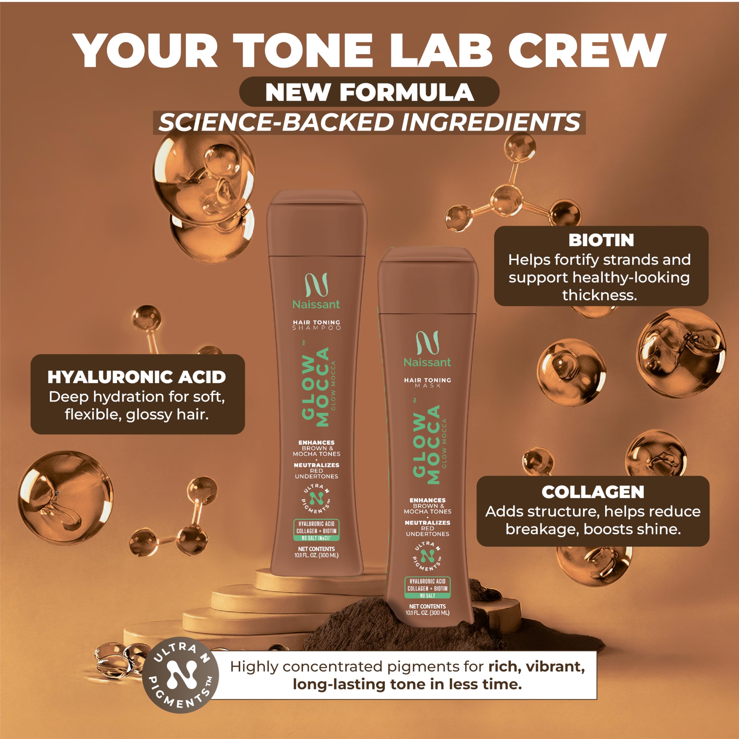 Naissant Glow Mocca Hair Toning Shampoo — Neutralizes Red/Orange Undertones with High-Purity Pigments for Brown & Mocha Hair | Paraben, Ammonia & Sulfate Free | 10.1 Fl Oz