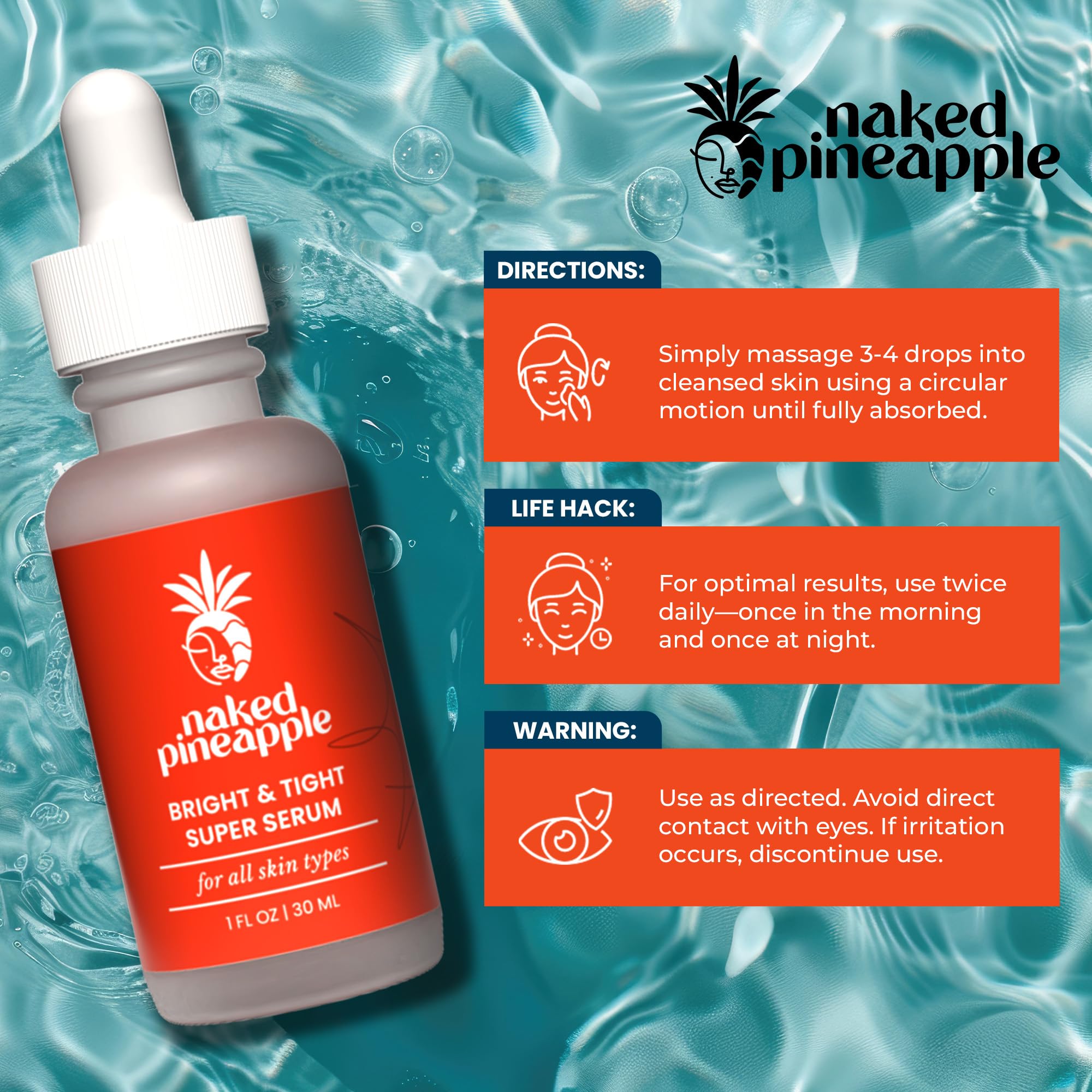 Naked Pineapple Bright & Tight Super Serum — Enzyme-Powered Hydration, Elasticity & Even Tone — 1oz