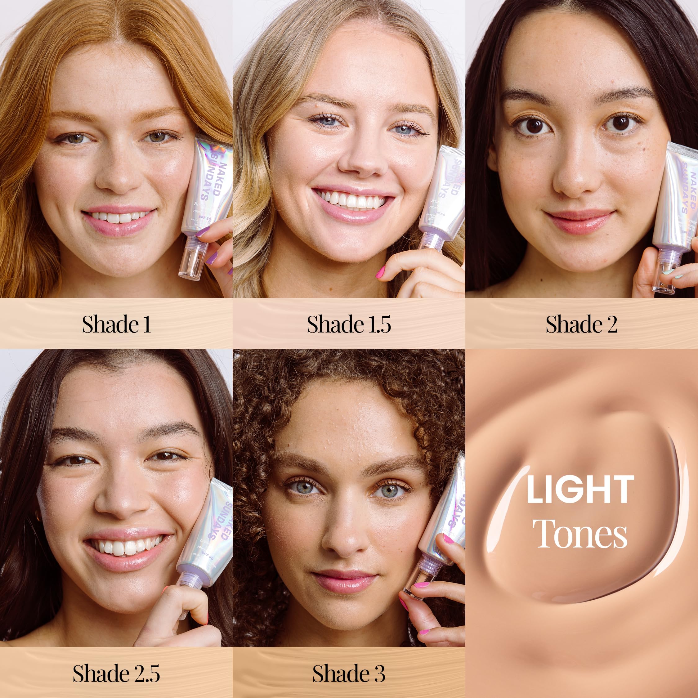 Naked Sundays BeautyScreen SPF 50 Peptide Foundation Tint – Light Neutral 2.5, 1.01 oz