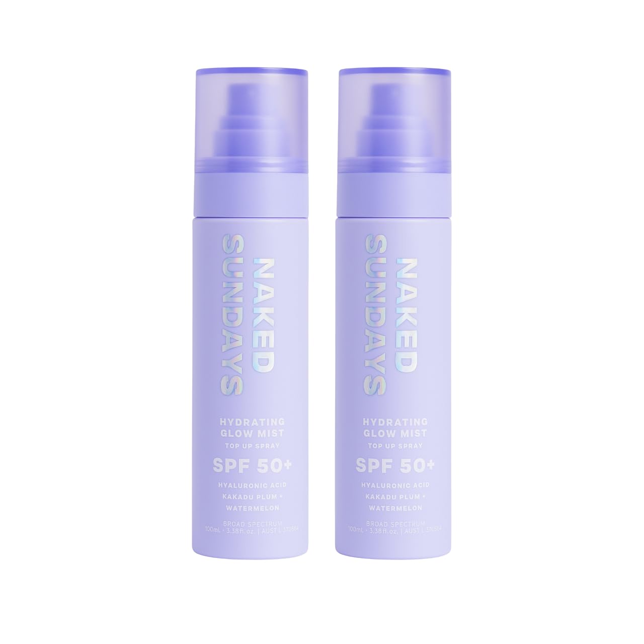 Naked Sundays SPF 50 Hydrating Glow Mist - Lightweight SPF Setting Spray and Face Sunscreen (2 Pack)