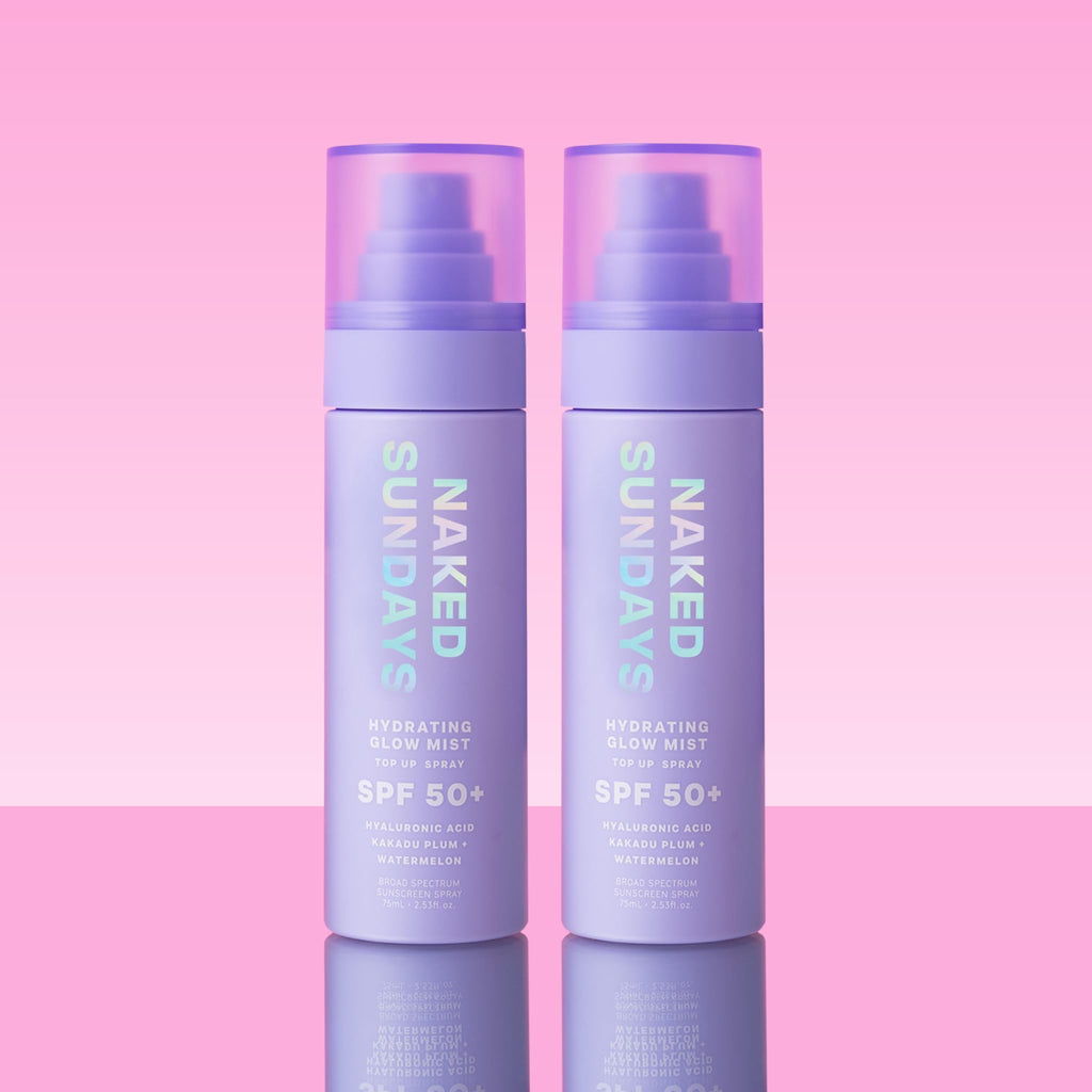 Naked Sundays SPF 50 Hydrating Glow Mist - Lightweight SPF Setting Spray and Face Sunscreen (2 Pack)