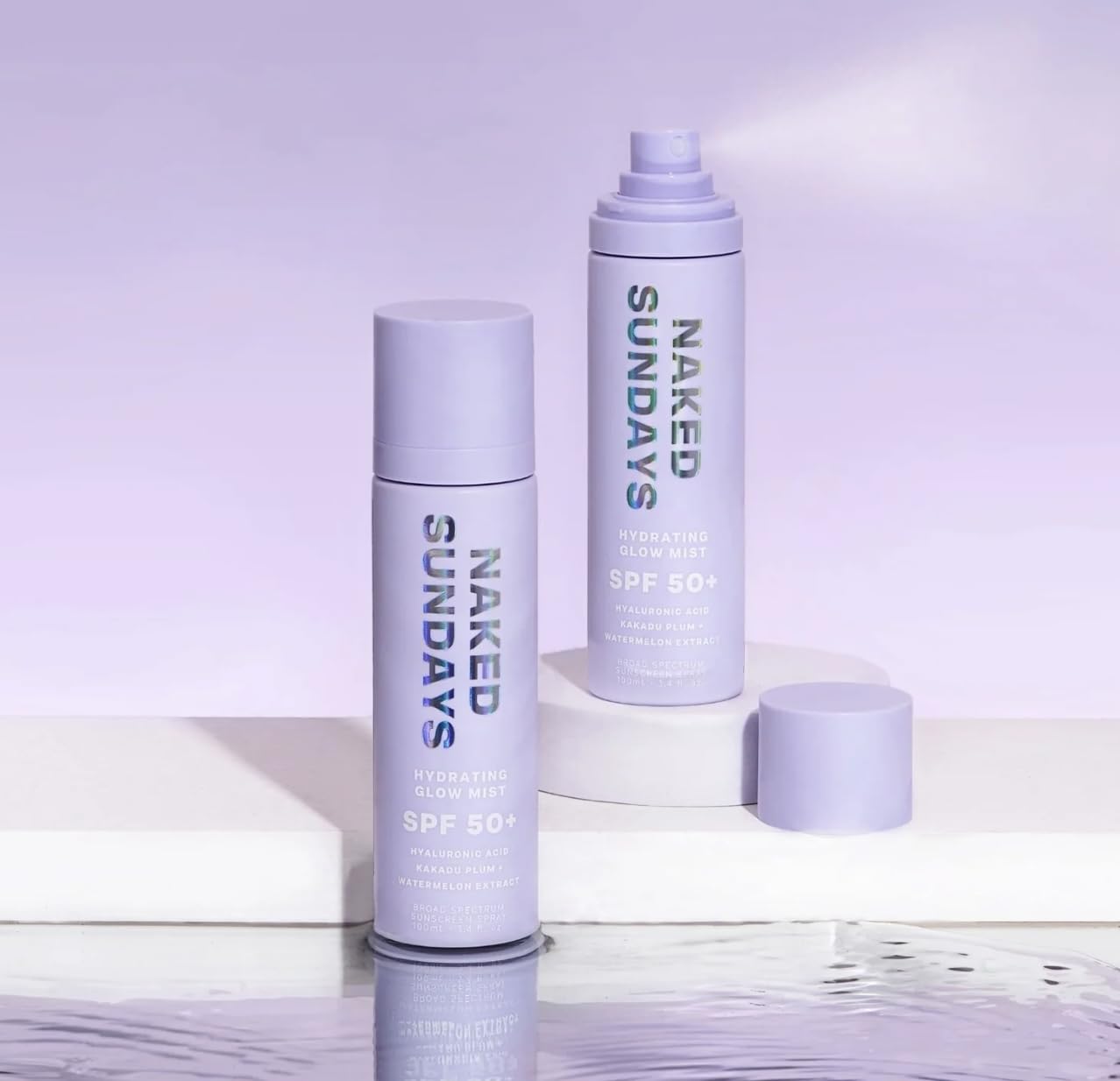 Naked Sundays SPF 50 Hydrating Glow Mist - Lightweight SPF Setting Spray and Face Sunscreen (2 Pack)