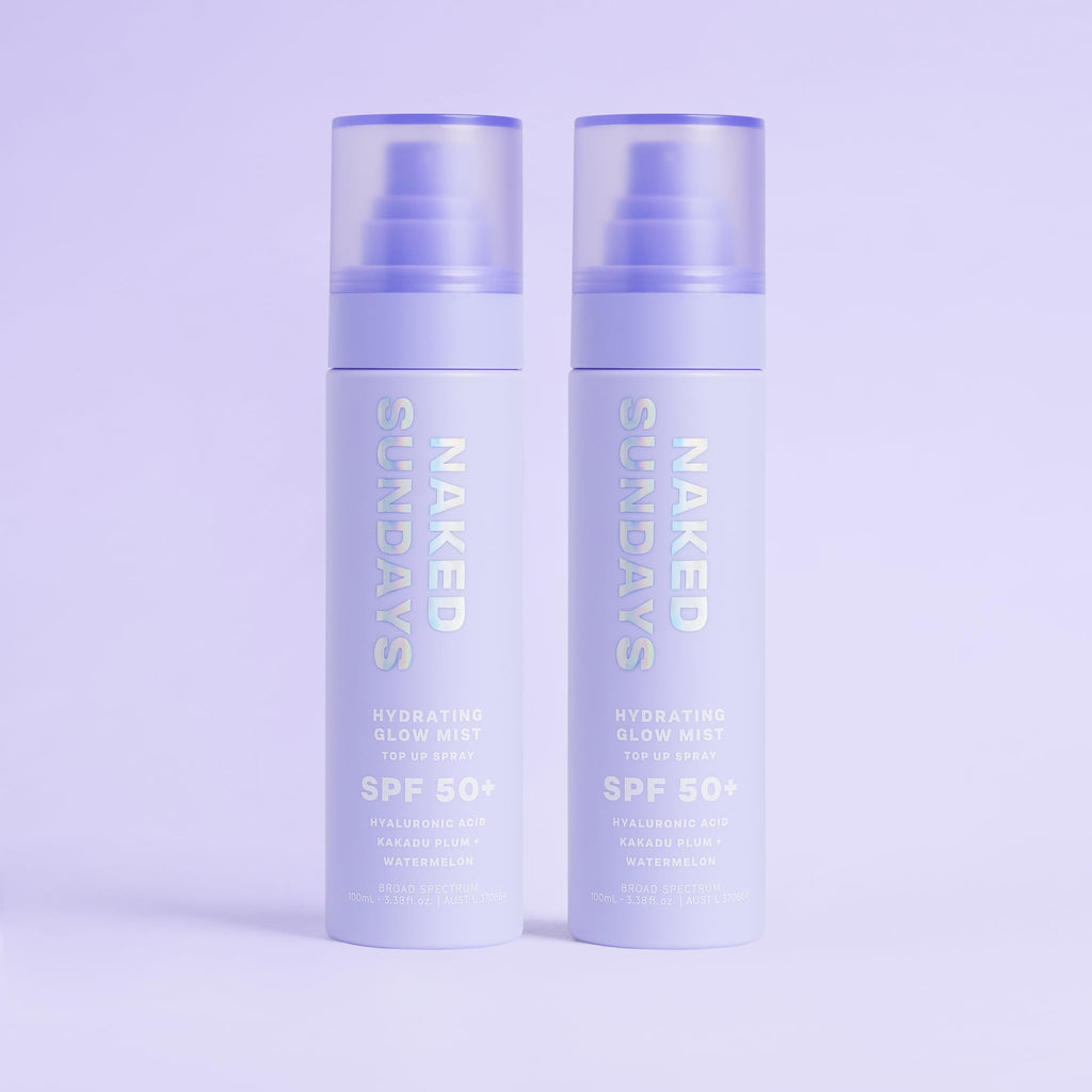Naked Sundays SPF 50 Hydrating Glow Mist - Lightweight SPF Setting Spray and Face Sunscreen (2 Pack)