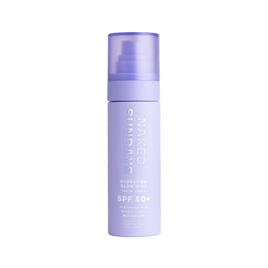 Naked Sundays SPF 50 Hydrating Glow Face Mist – Daily Sunscreen Setting Spray with Hyaluronic Acid (75ml)