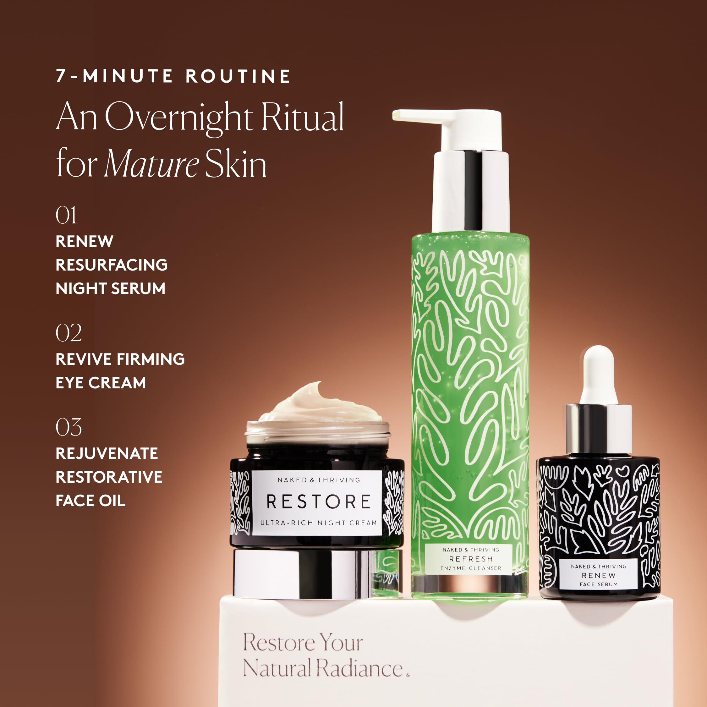 Naked & Thriving Advanced Renewal Routine — Restore Night Cream, Enzyme Cleanser & Renew Serum (Set of 3)