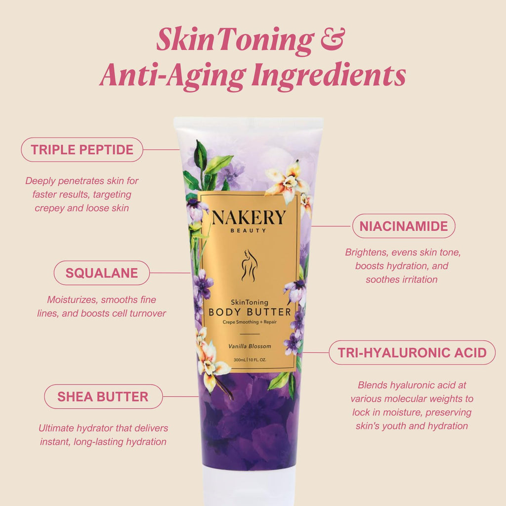 Nakery Skin Toning Body Butter for Women – Peptide Firming Lotion with Vanilla Blossoms